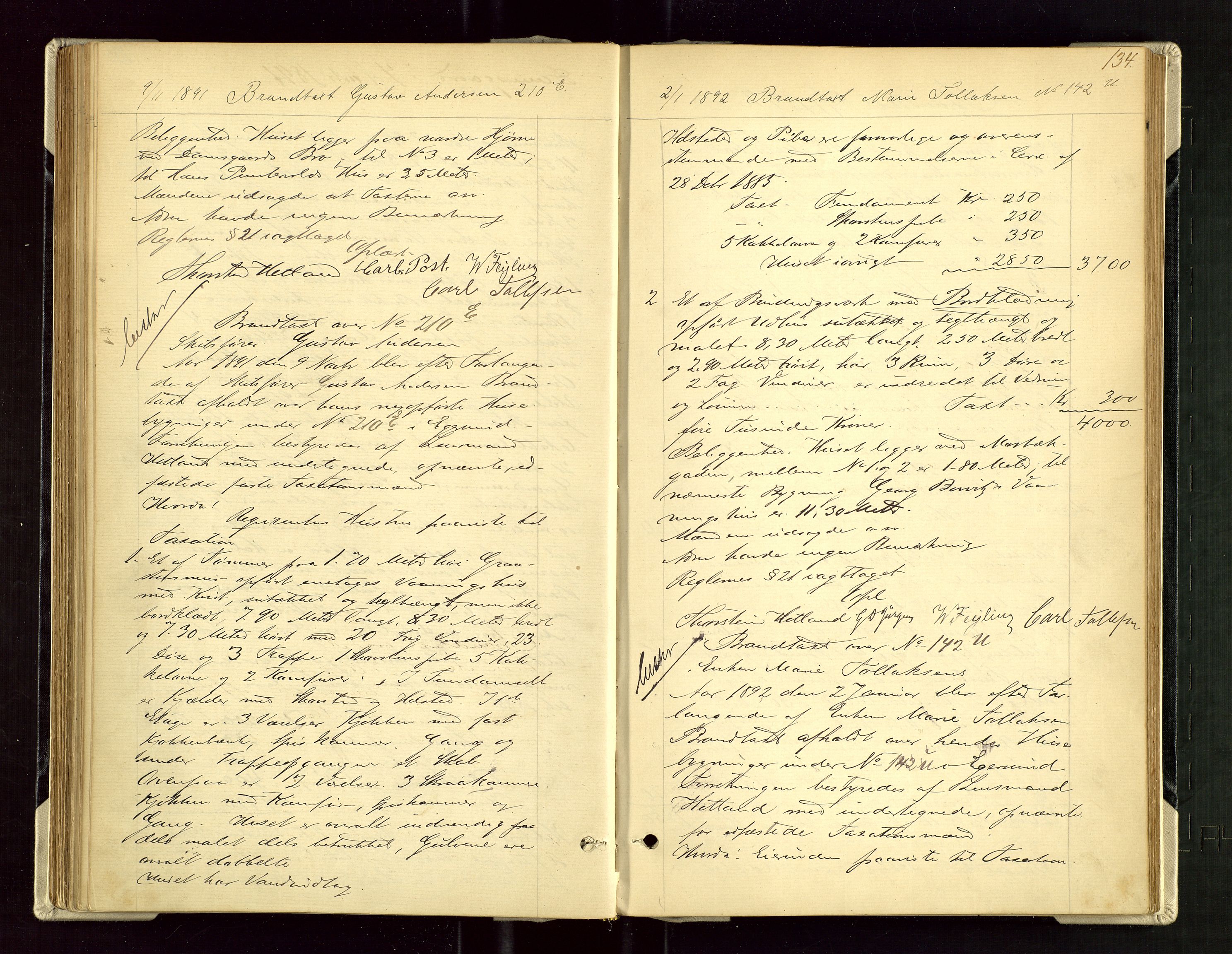Eigersund lensmannskontor, AV/SAST-A-100171/God/L0004: "Brandtaxationsprotokol", 1886-1895, p. 133b-134a
