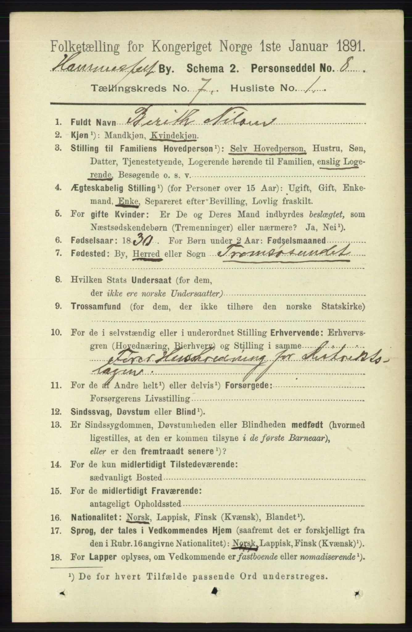 RA, 1891 census for 2001 Hammerfest, 1891, p. 2294