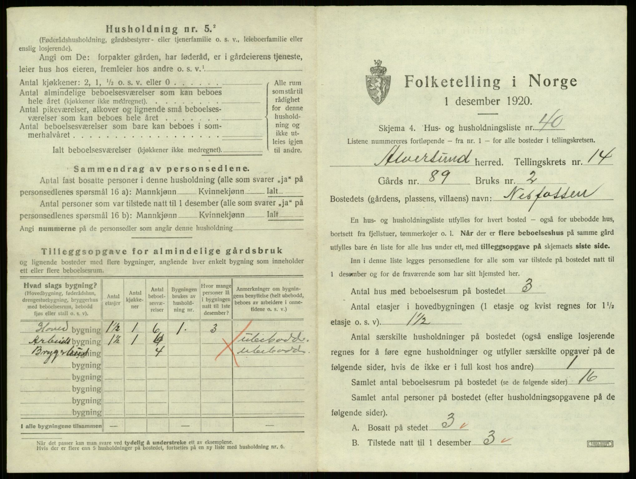 SAB, 1920 census for Alversund, 1920, p. 1103