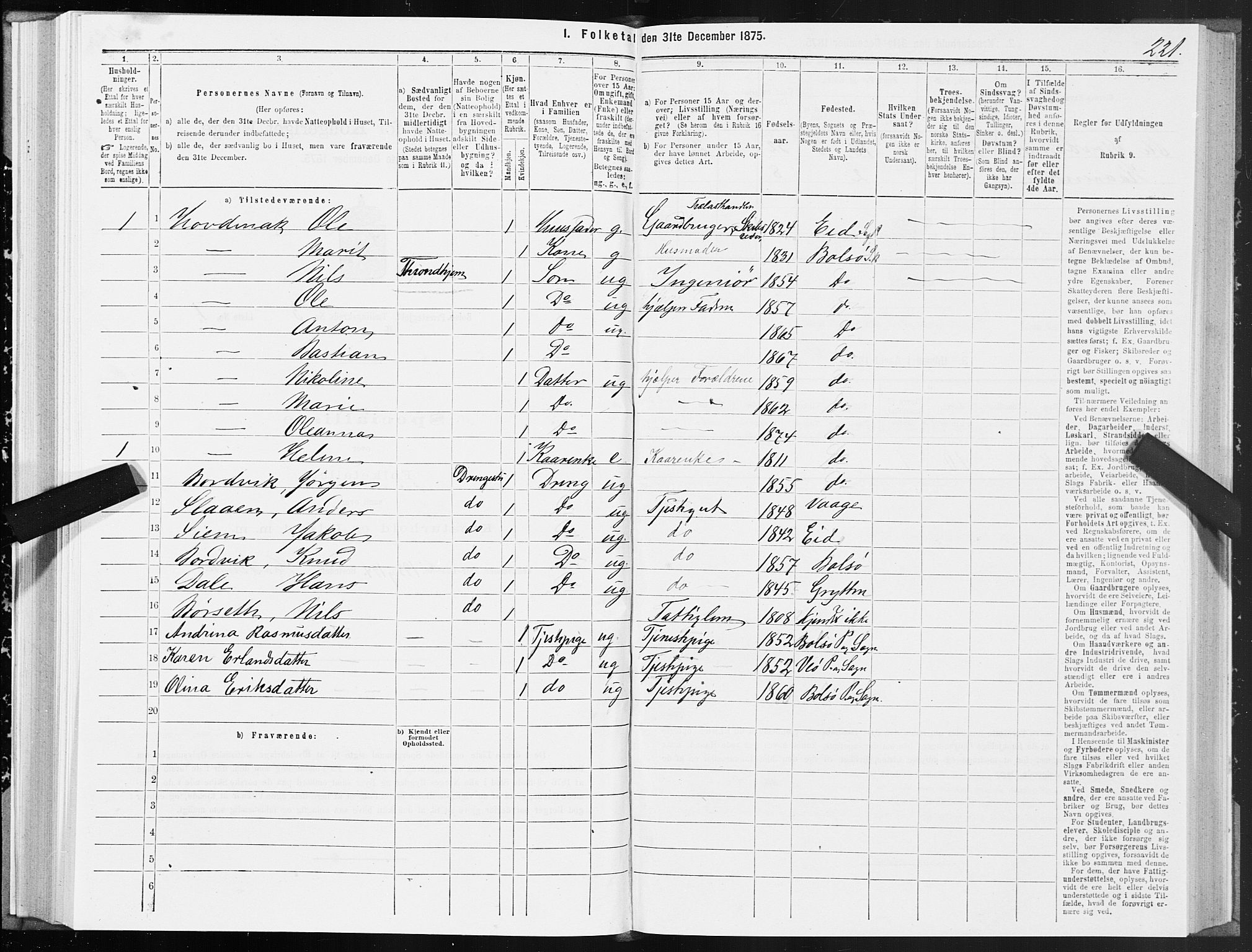 SAT, 1875 census for 1544P Bolsøy, 1875, p. 2221