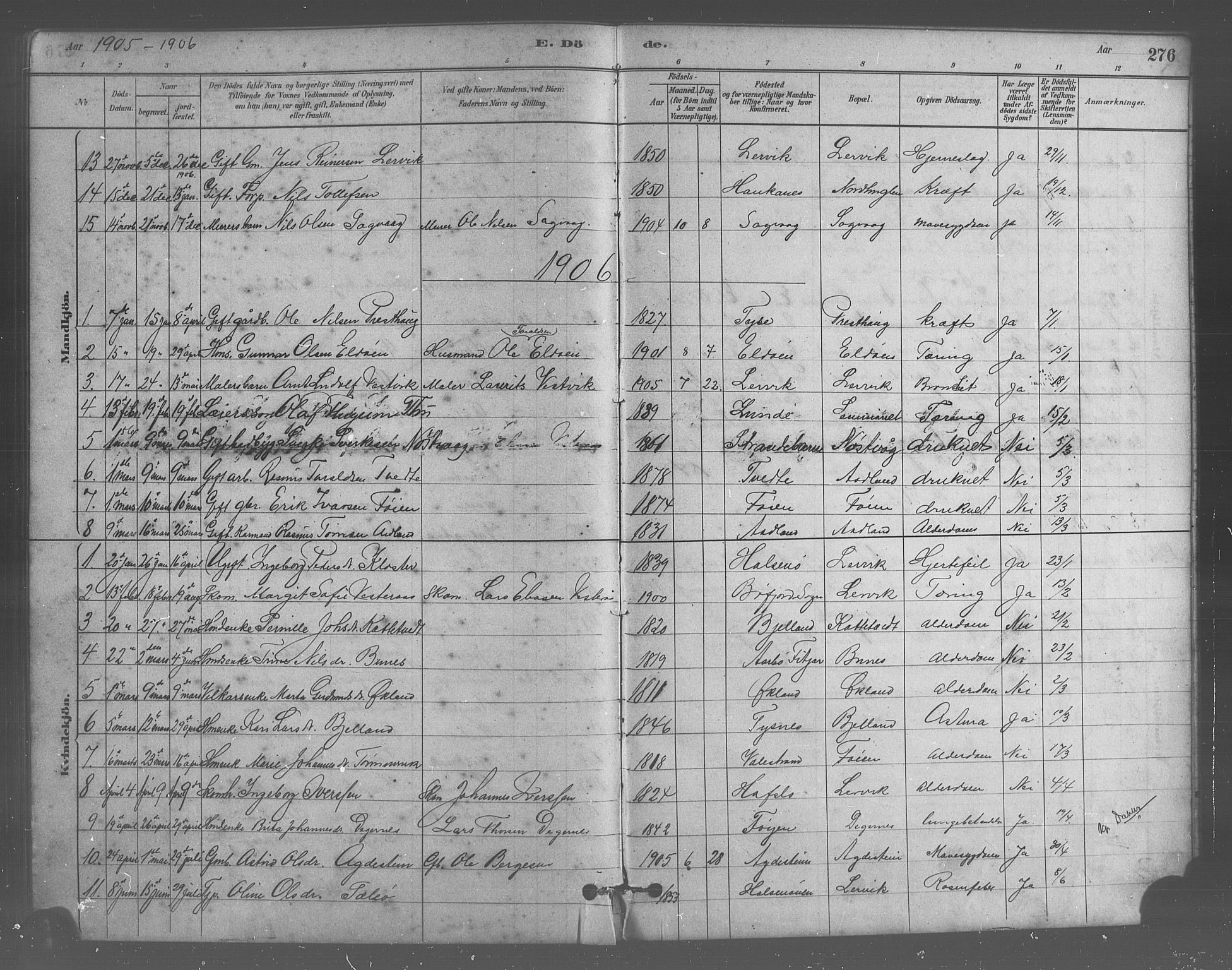 Stord sokneprestembete, AV/SAB-A-78201/H/Hab: Parish register (copy) no. A 2, 1879-1909, p. 276