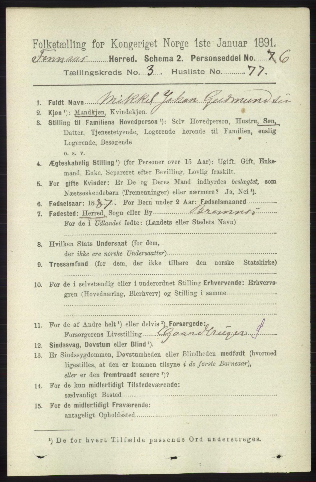 RA, 1891 census for 1218 Finnås, 1891, p. 1581