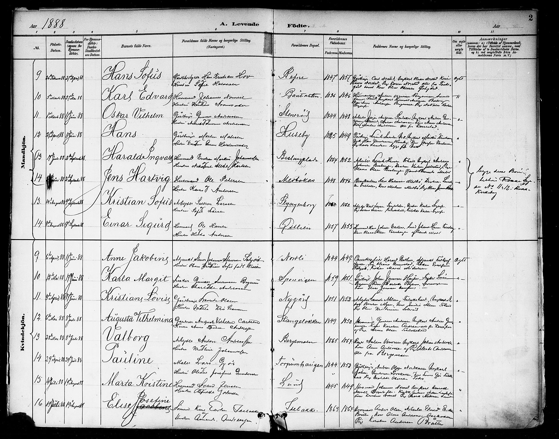 Berg prestekontor Kirkebøker, AV/SAO-A-10902/F/Fa/L0007: Parish register (official) no. I 7, 1888-1902, p. 2