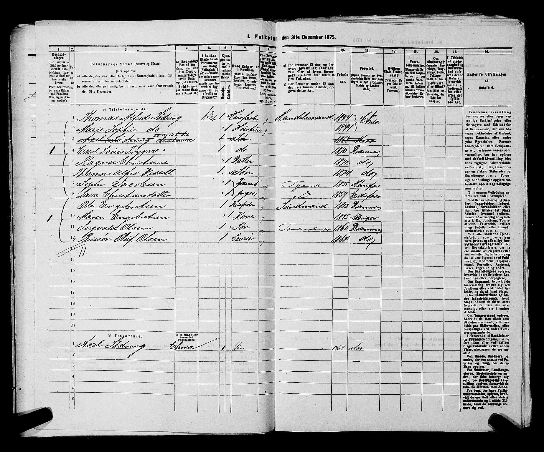 SAKO, 1875 census for 0602 Drammen, 1875, p. 1827