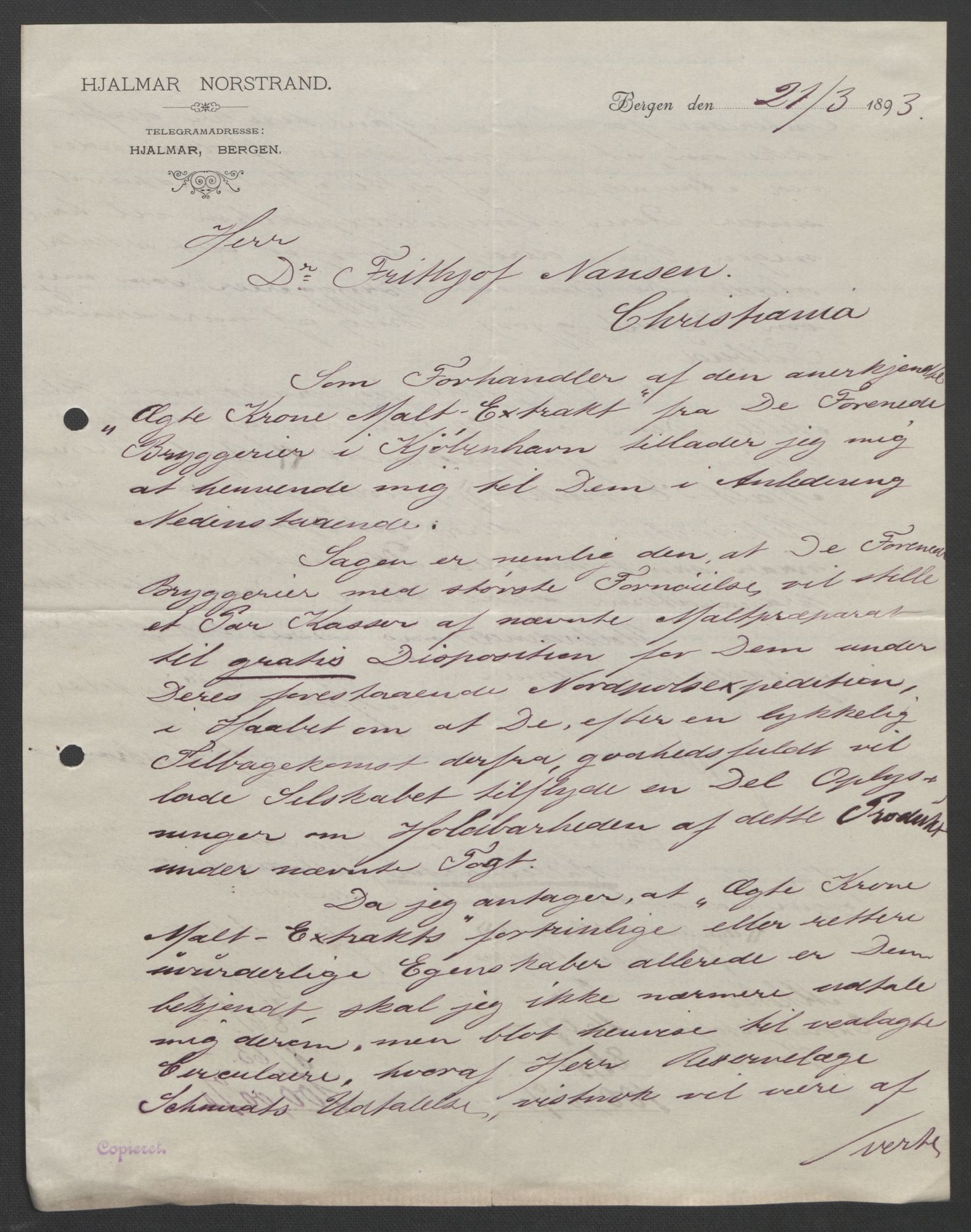 Arbeidskomitéen for Fridtjof Nansens polarekspedisjon, AV/RA-PA-0061/D/L0004: Innk. brev og telegrammer vedr. proviant og utrustning, 1892-1893, p. 749