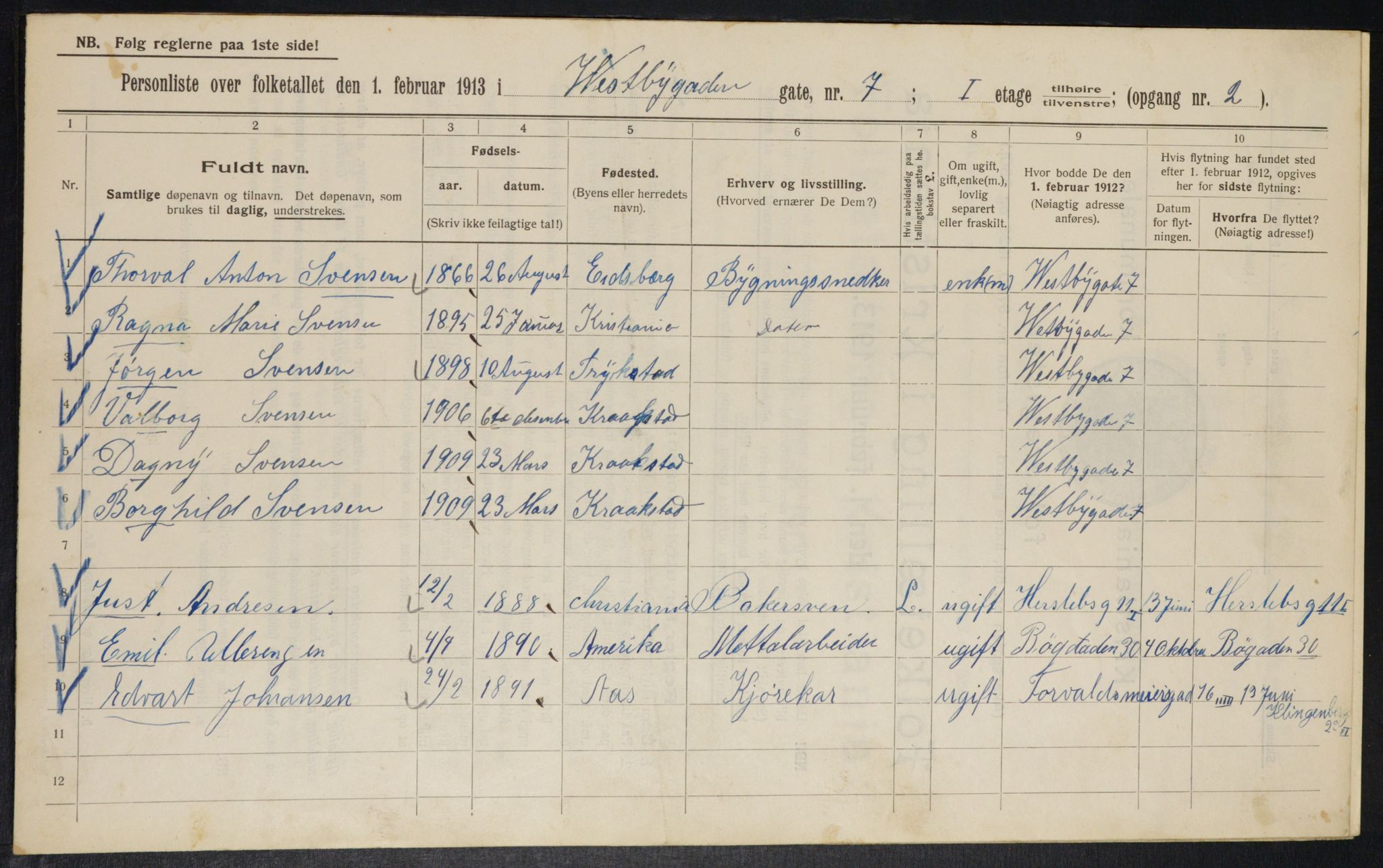 OBA, Municipal Census 1913 for Kristiania, 1913, p. 122226