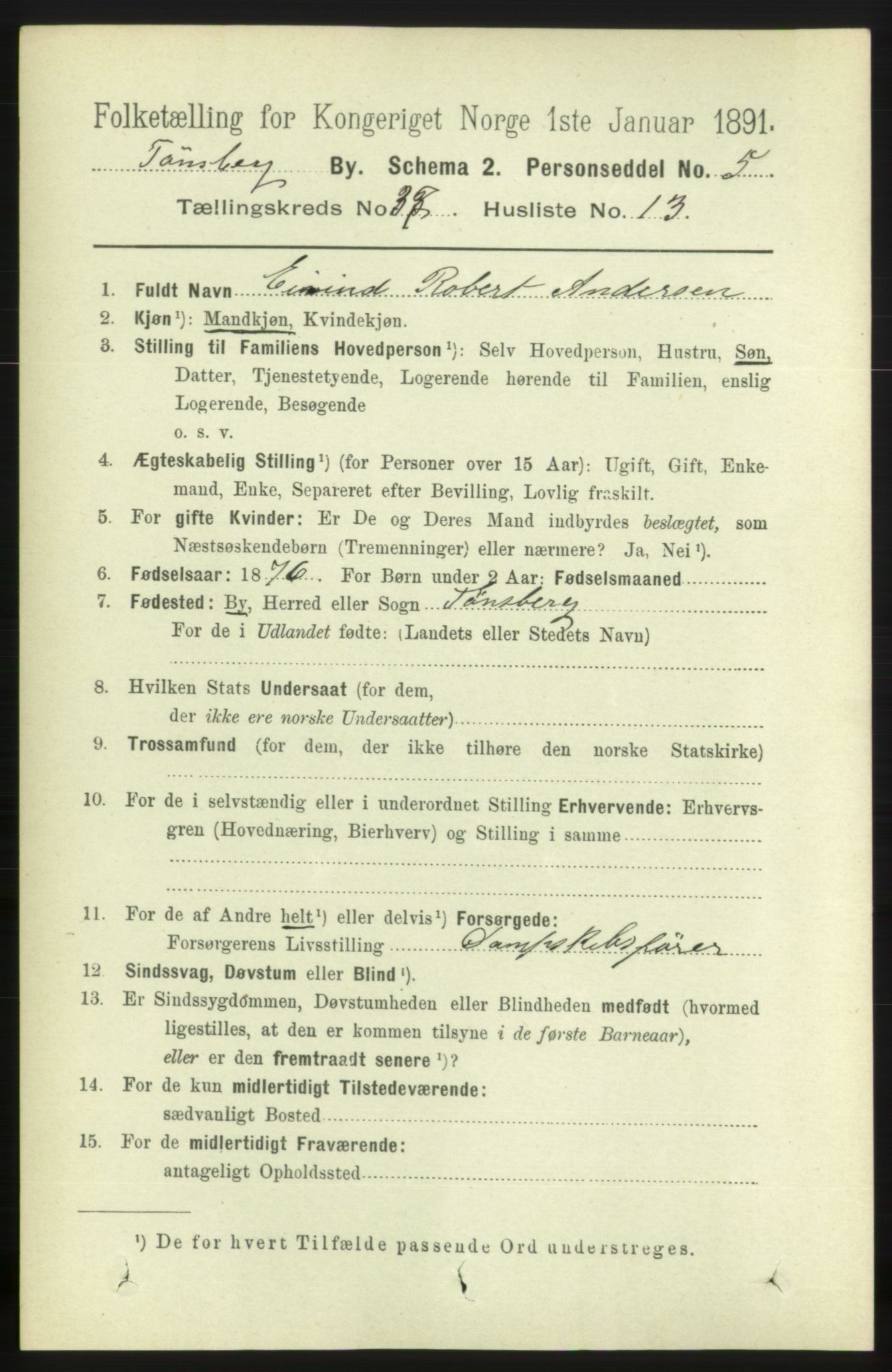 RA, 1891 census for 0705 Tønsberg, 1891, p. 8072