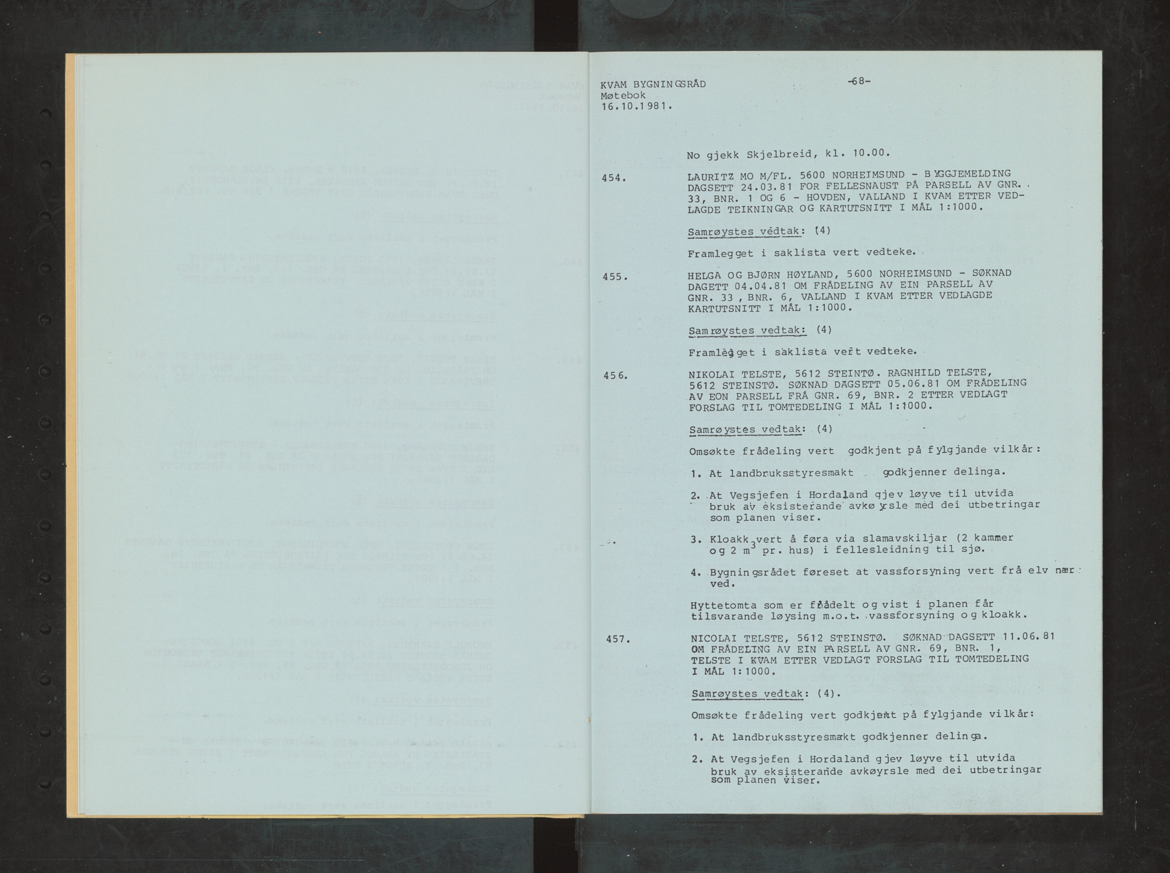Kvam herad. Bygningsrådet, IKAH/1238-511/A/Ab/L0098: Utskrift av møtebok for Kvam bygningsråd, 1981