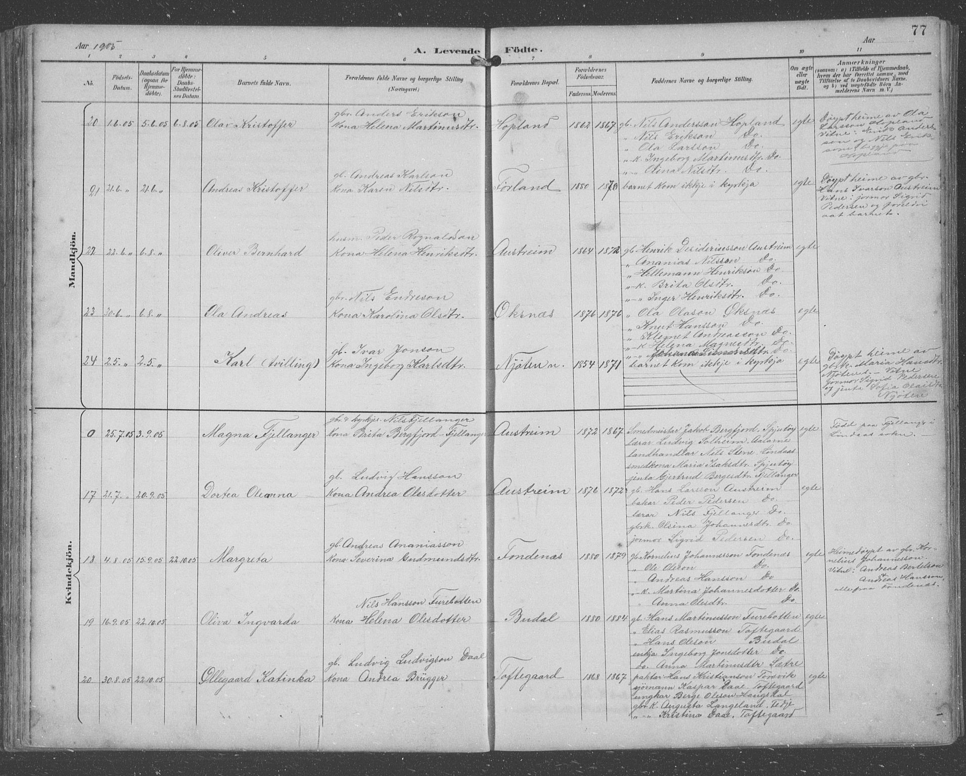 Lindås Sokneprestembete, SAB/A-76701/H/Hab: Parish register (copy) no. C 4, 1894-1910, p. 77