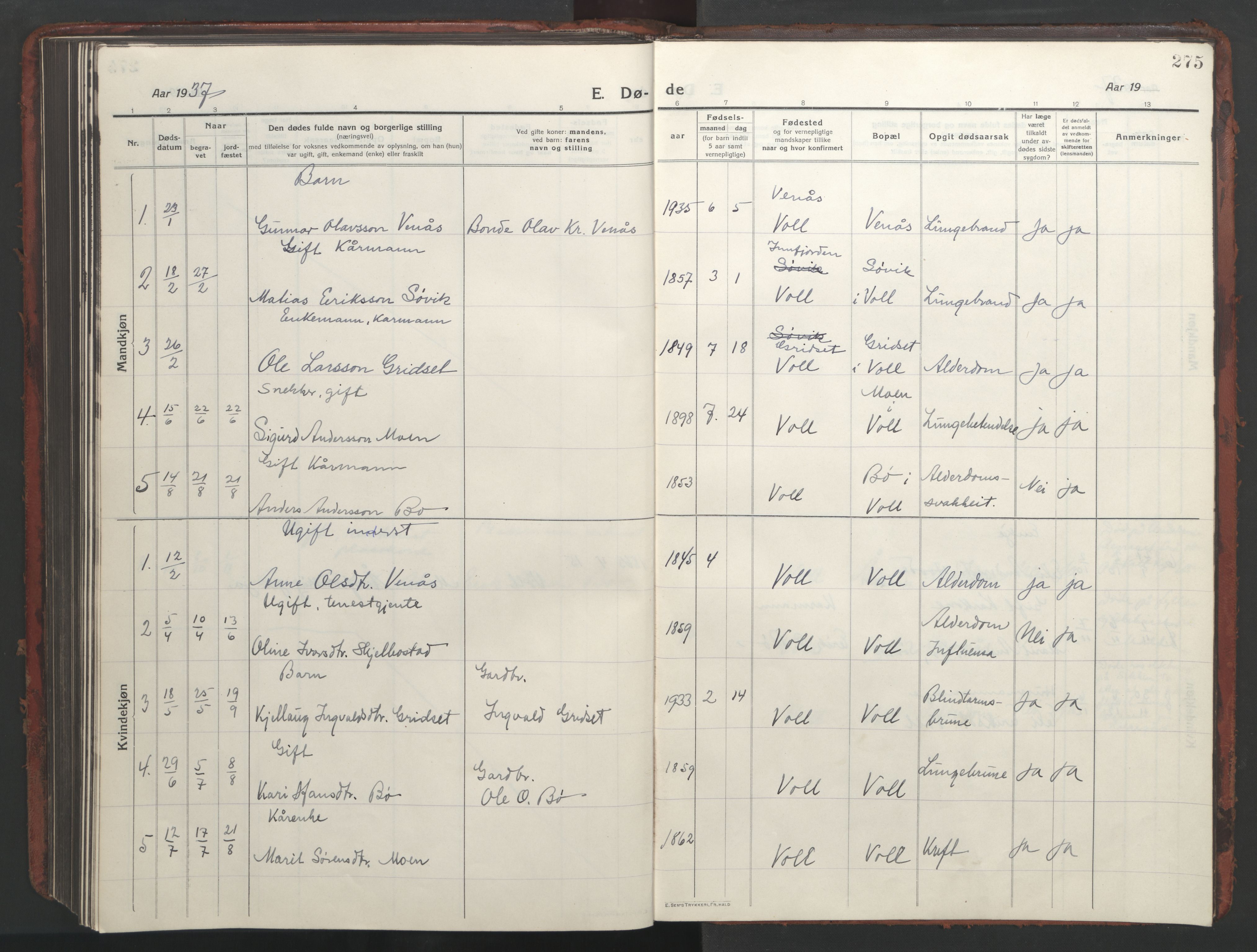 Ministerialprotokoller, klokkerbøker og fødselsregistre - Møre og Romsdal, AV/SAT-A-1454/543/L0565: Parish register (copy) no. 543C03, 1916-1955, p. 275