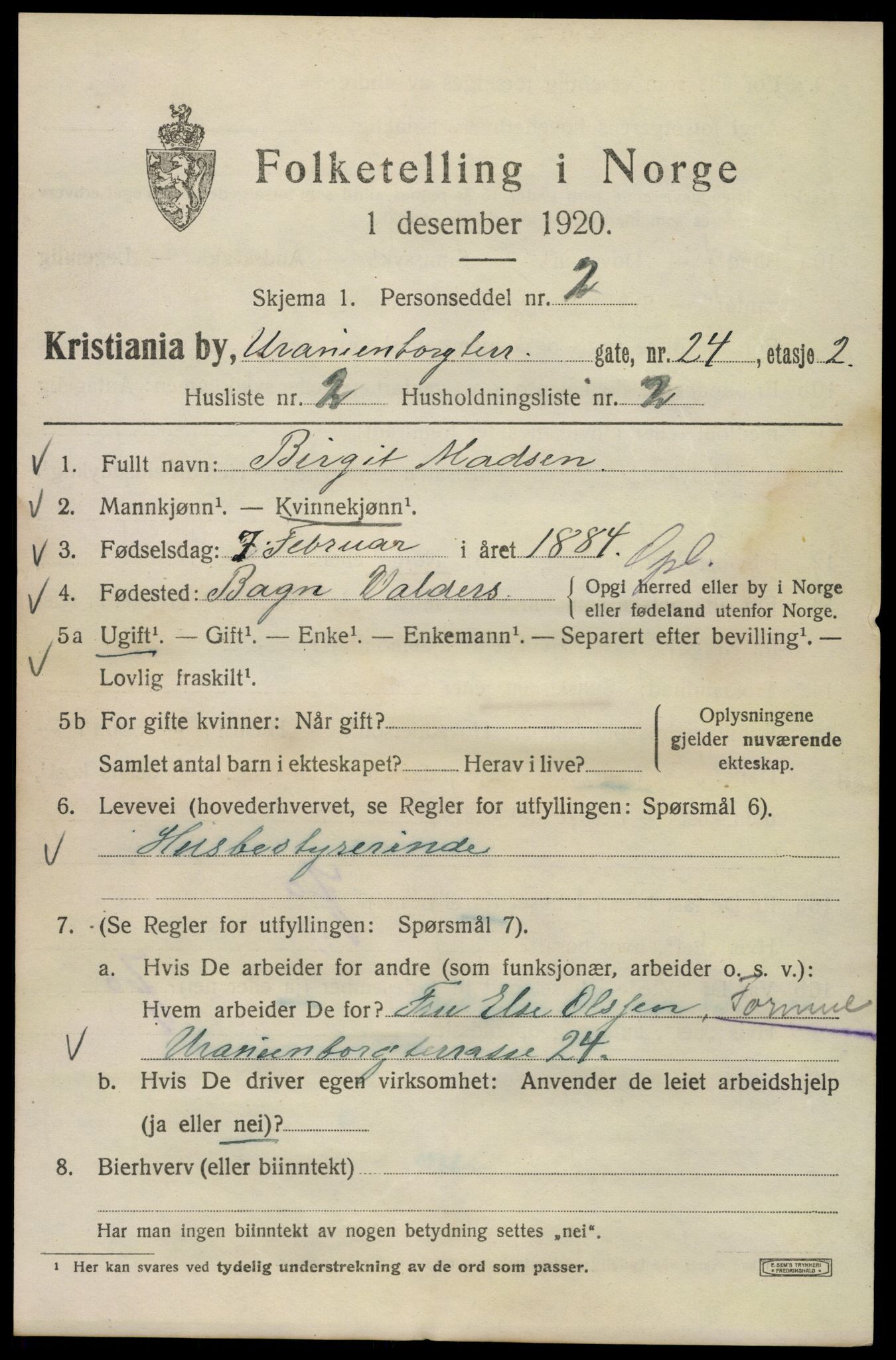 SAO, 1920 census for Kristiania, 1920, p. 619331