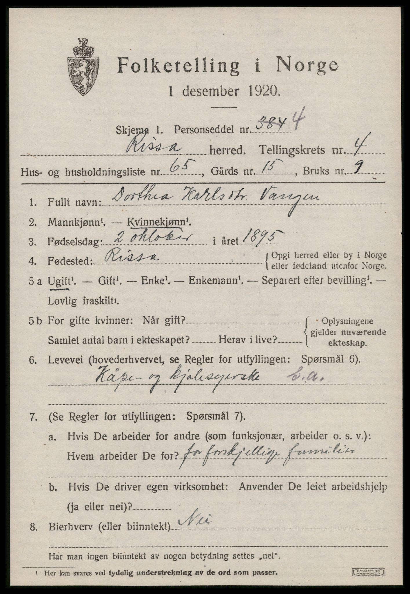 SAT, 1920 census for Rissa, 1920, p. 3715