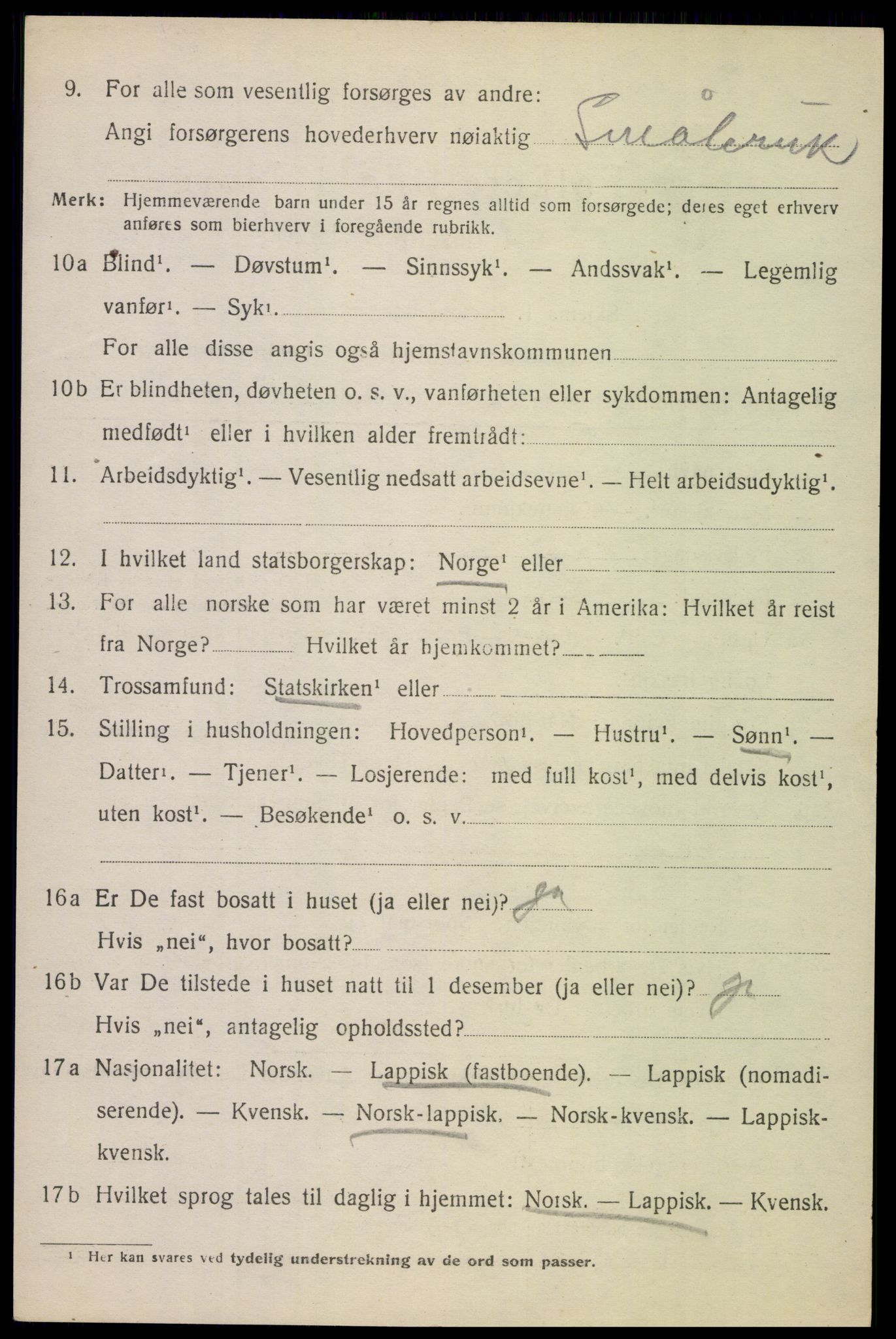 SAT, 1920 census for Evenes, 1920, p. 10583