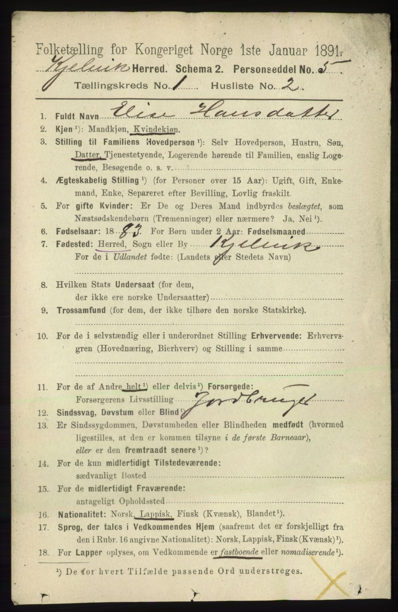 RA, 1891 census for 2019 Kjelvik, 1891, p. 48