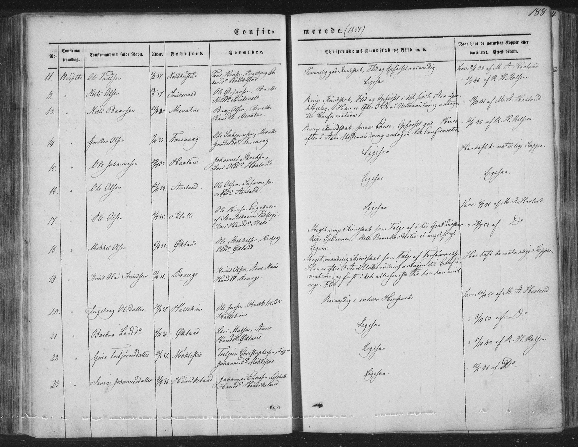 Tysnes sokneprestembete, AV/SAB-A-78601/H/Haa: Parish register (official) no. A 10, 1848-1859, p. 188