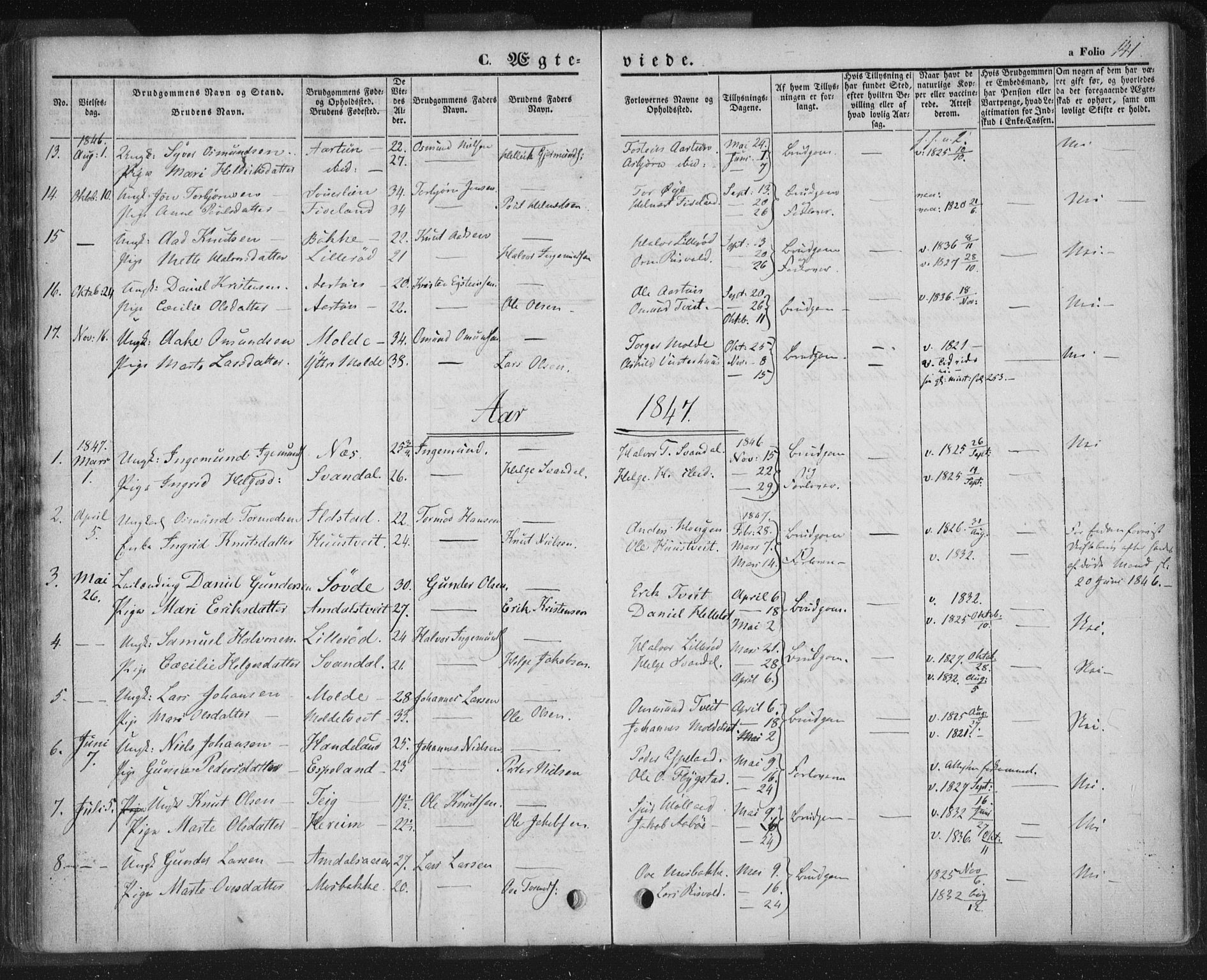 Sand sokneprestkontor, AV/SAST-A-101848/01/III/L0002: Parish register (official) no. A 2, 1838-1859, p. 141