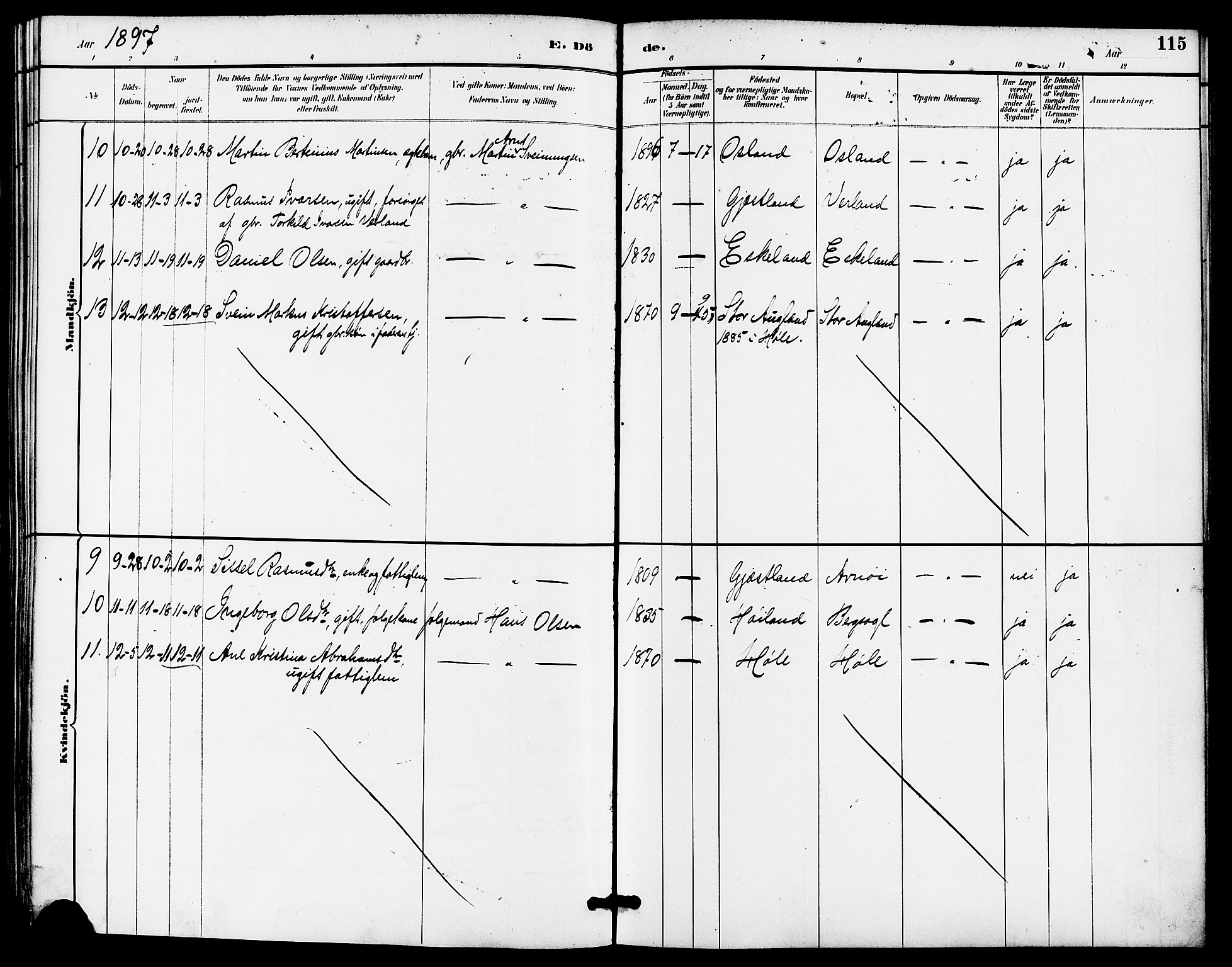 Høgsfjord sokneprestkontor, AV/SAST-A-101624/H/Ha/Haa/L0005: Parish register (official) no. A 5, 1885-1897, p. 115