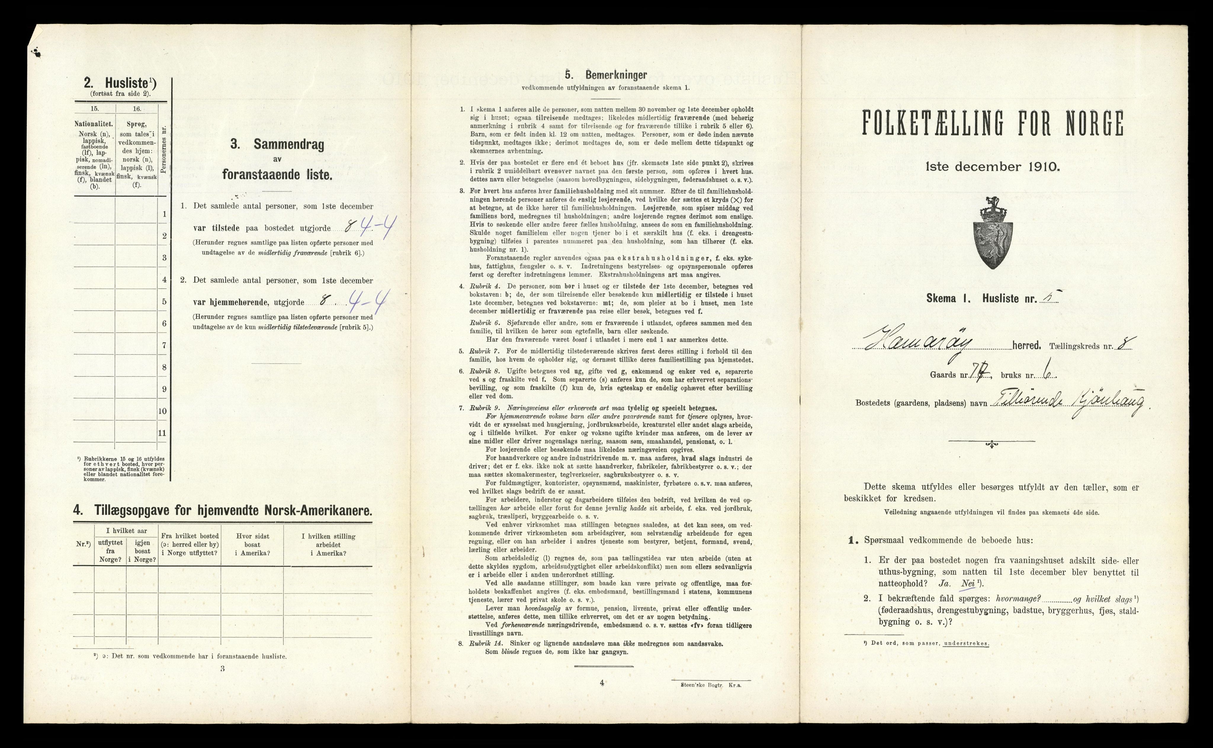 RA, 1910 census for Hamarøy, 1910, p. 840