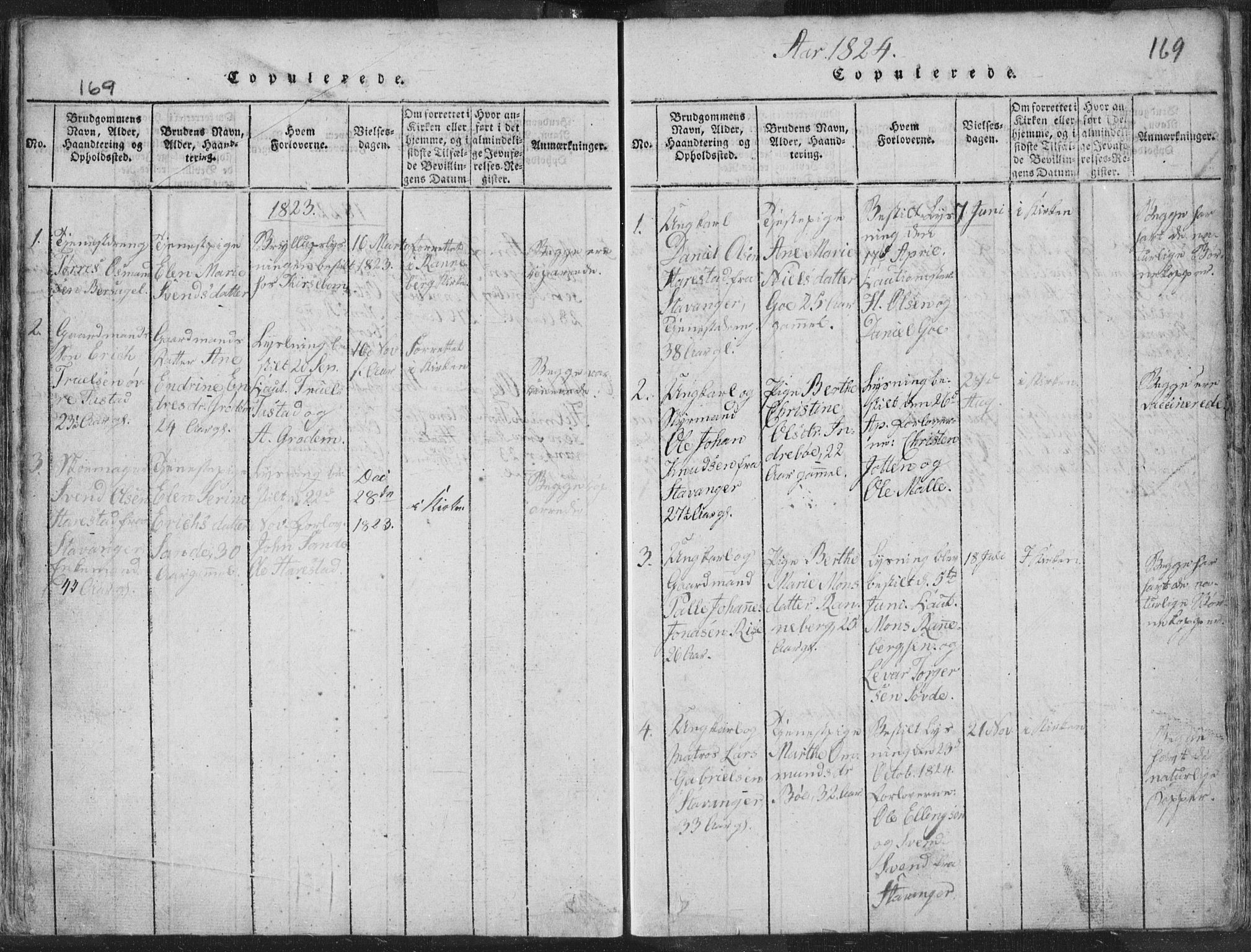 Hetland sokneprestkontor, AV/SAST-A-101826/30/30BA/L0001: Parish register (official) no. A 1, 1816-1856, p. 169