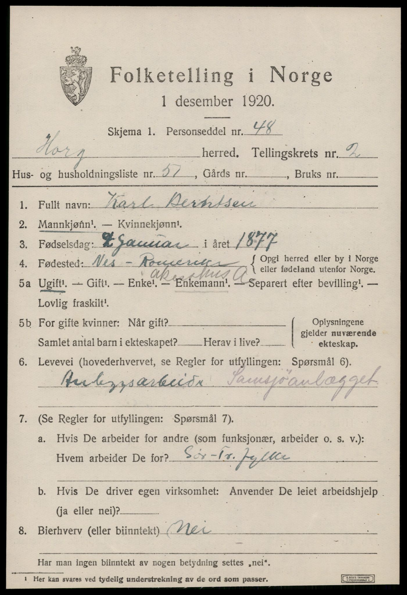 SAT, 1920 census for Horg, 1920, p. 2314