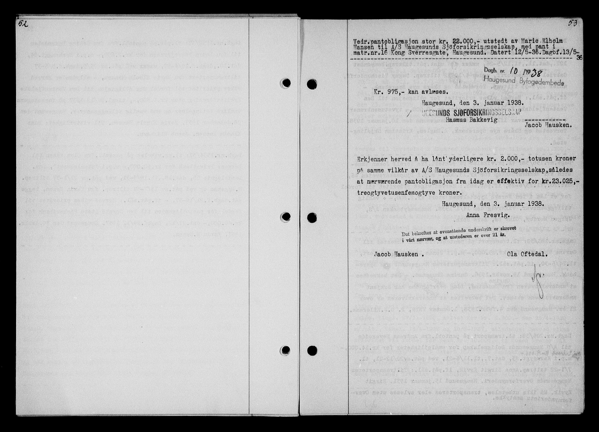 Haugesund tingrett, AV/SAST-A-101415/01/II/IIC/L0031: Mortgage book no. 31, 1936-1938, Diary no: : 10/1938