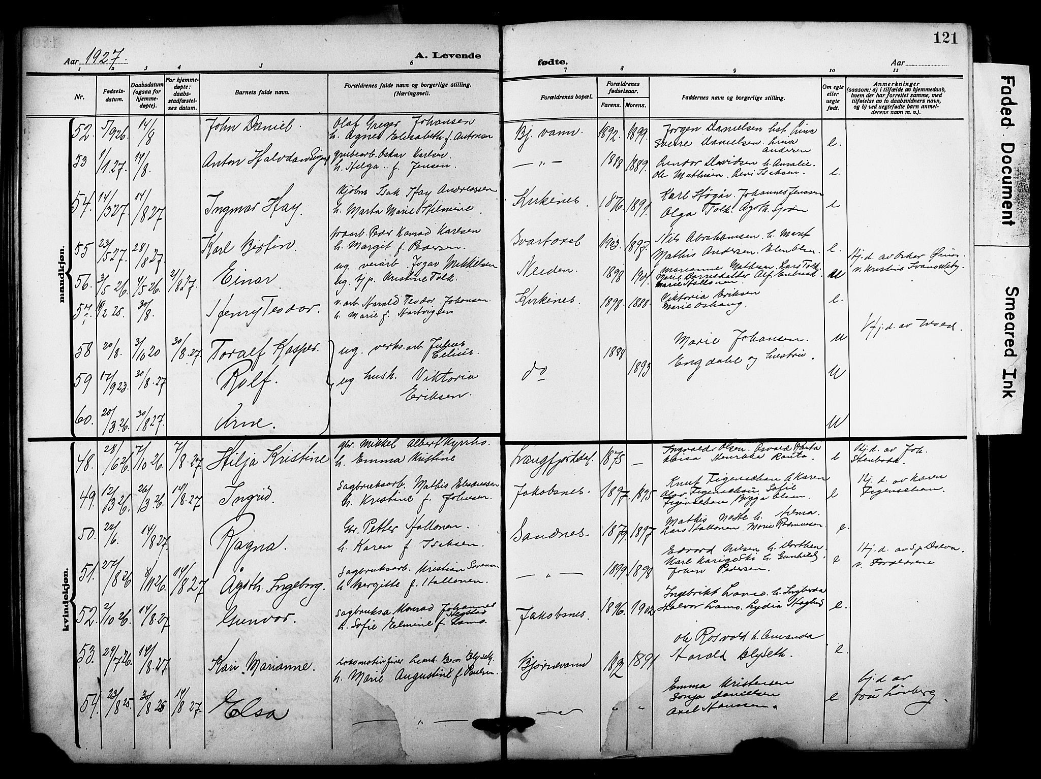 Sør-Varanger sokneprestkontor, SATØ/S-1331/H/Hb/L0005klokker: Parish register (copy) no. 5, 1919-1927, p. 121