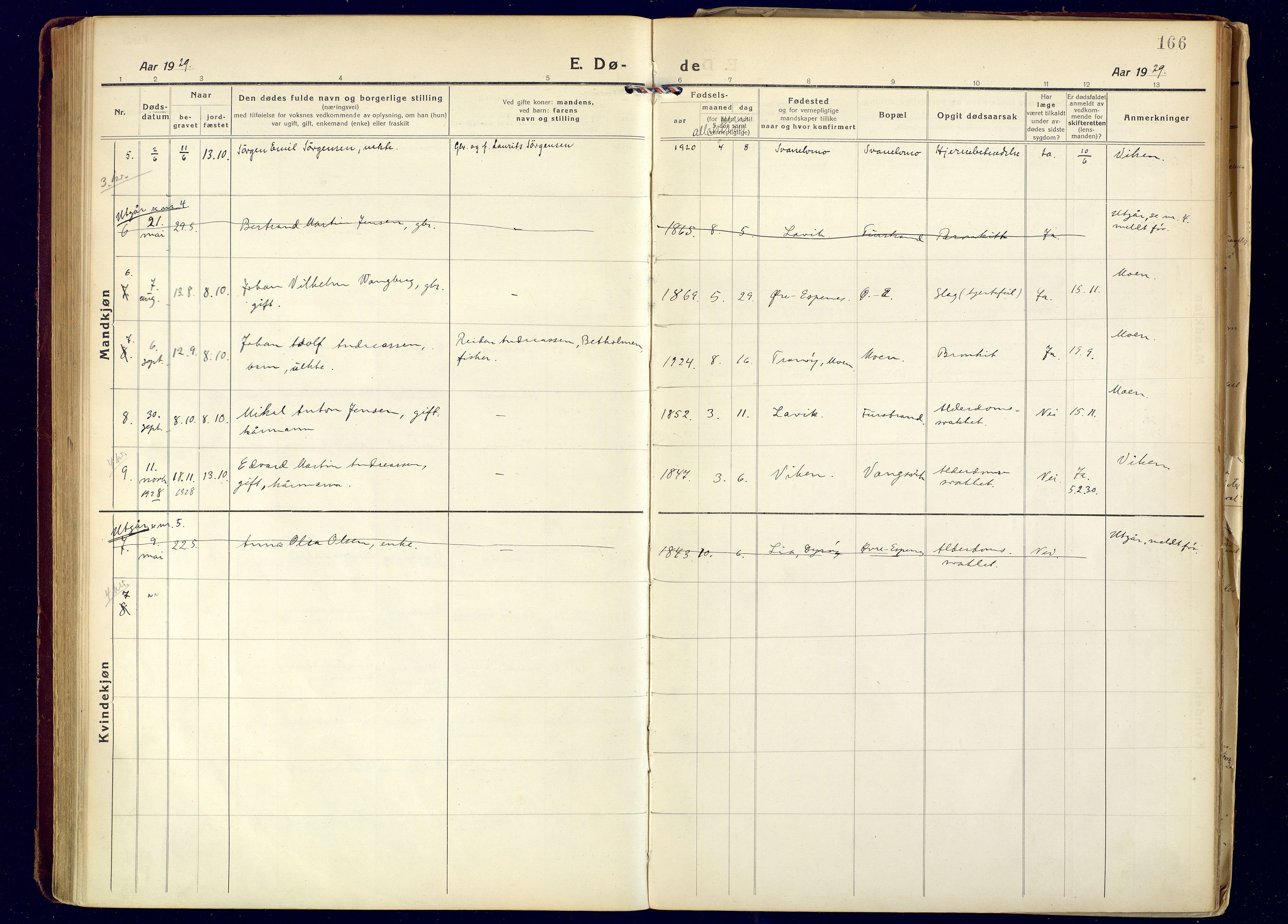 Tranøy sokneprestkontor, SATØ/S-1313/I/Ia/Iaa/L0016kirke: Parish register (official) no. 16, 1919-1932, p. 166