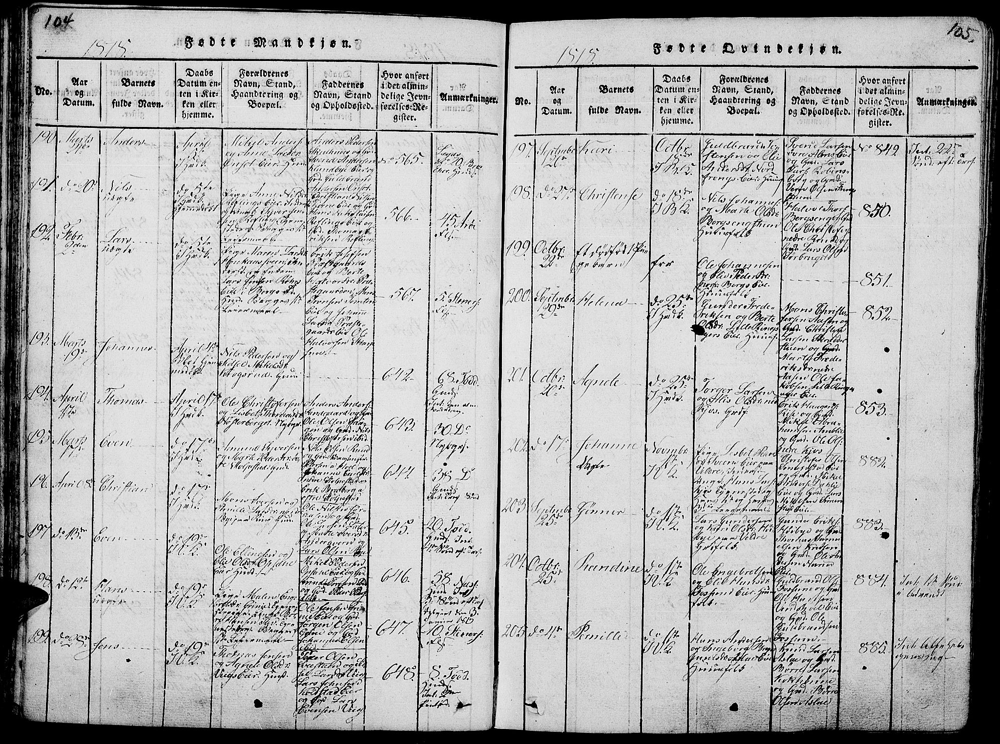 Ringsaker prestekontor, AV/SAH-PREST-014/L/La/L0001: Parish register (copy) no. 1, 1814-1826, p. 104-105