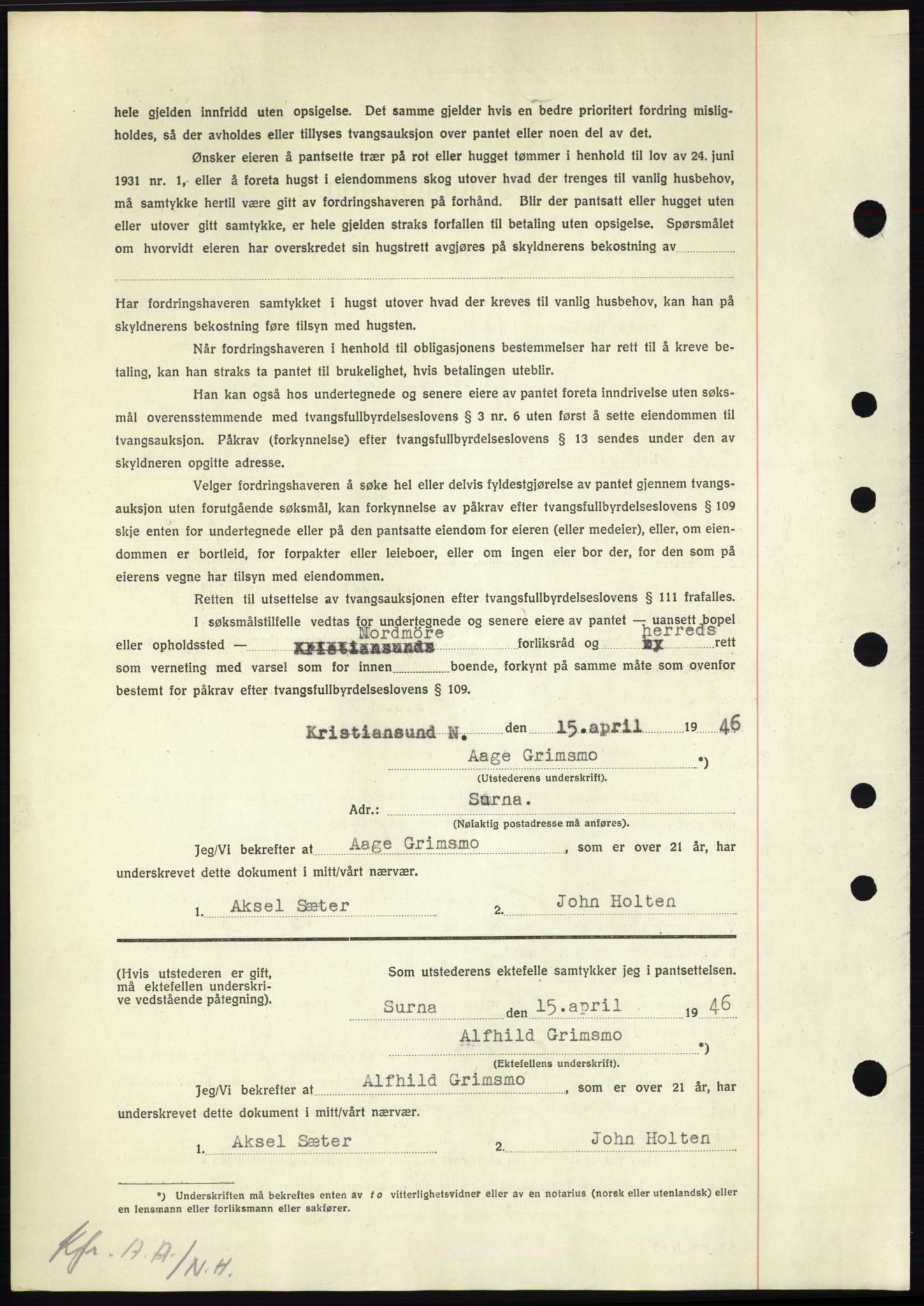 Nordmøre sorenskriveri, AV/SAT-A-4132/1/2/2Ca: Mortgage book no. B93b, 1946-1946, Diary no: : 621/1946