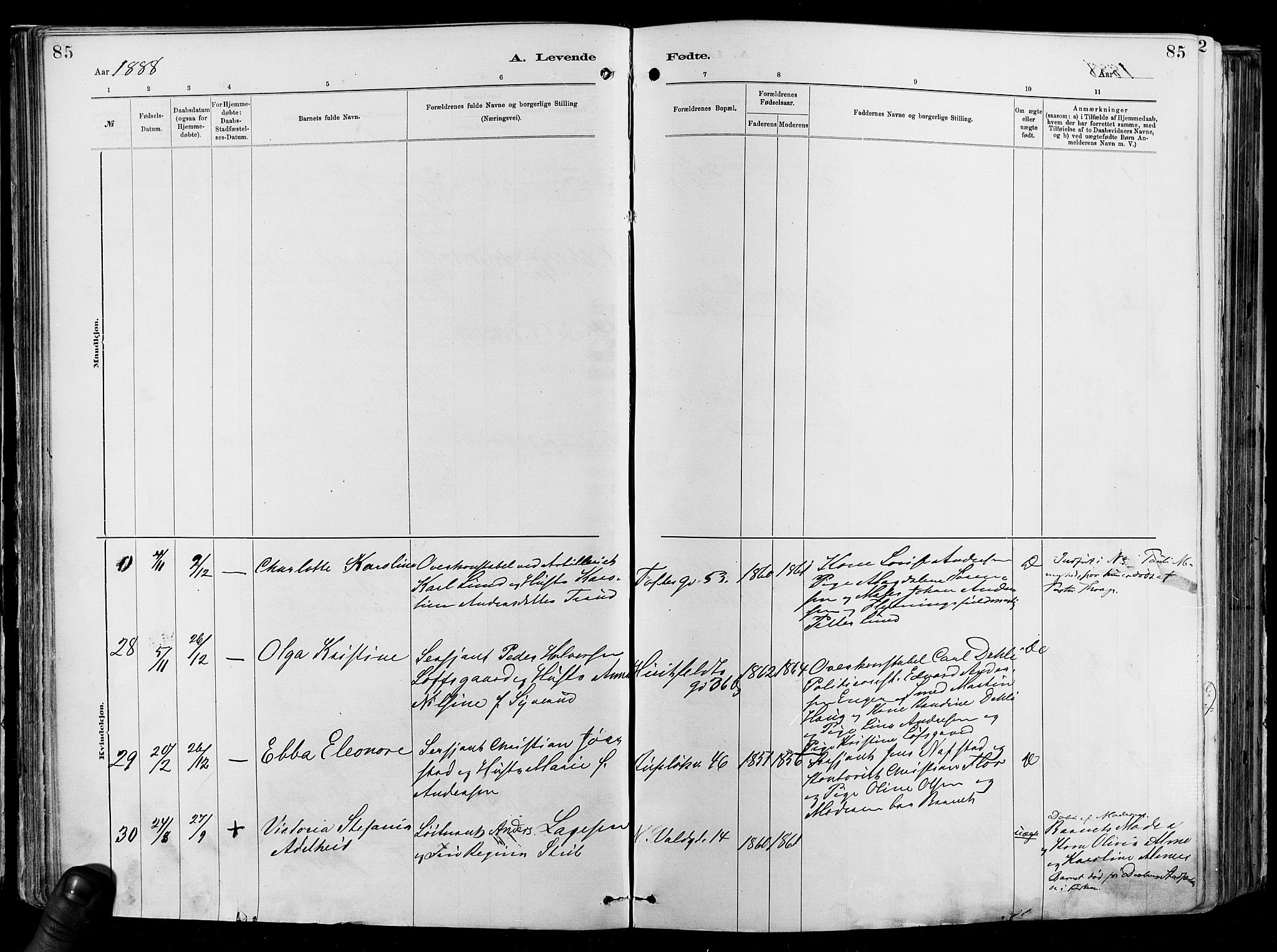 Garnisonsmenigheten Kirkebøker, AV/SAO-A-10846/F/Fa/L0012: Parish register (official) no. 12, 1880-1893, p. 85