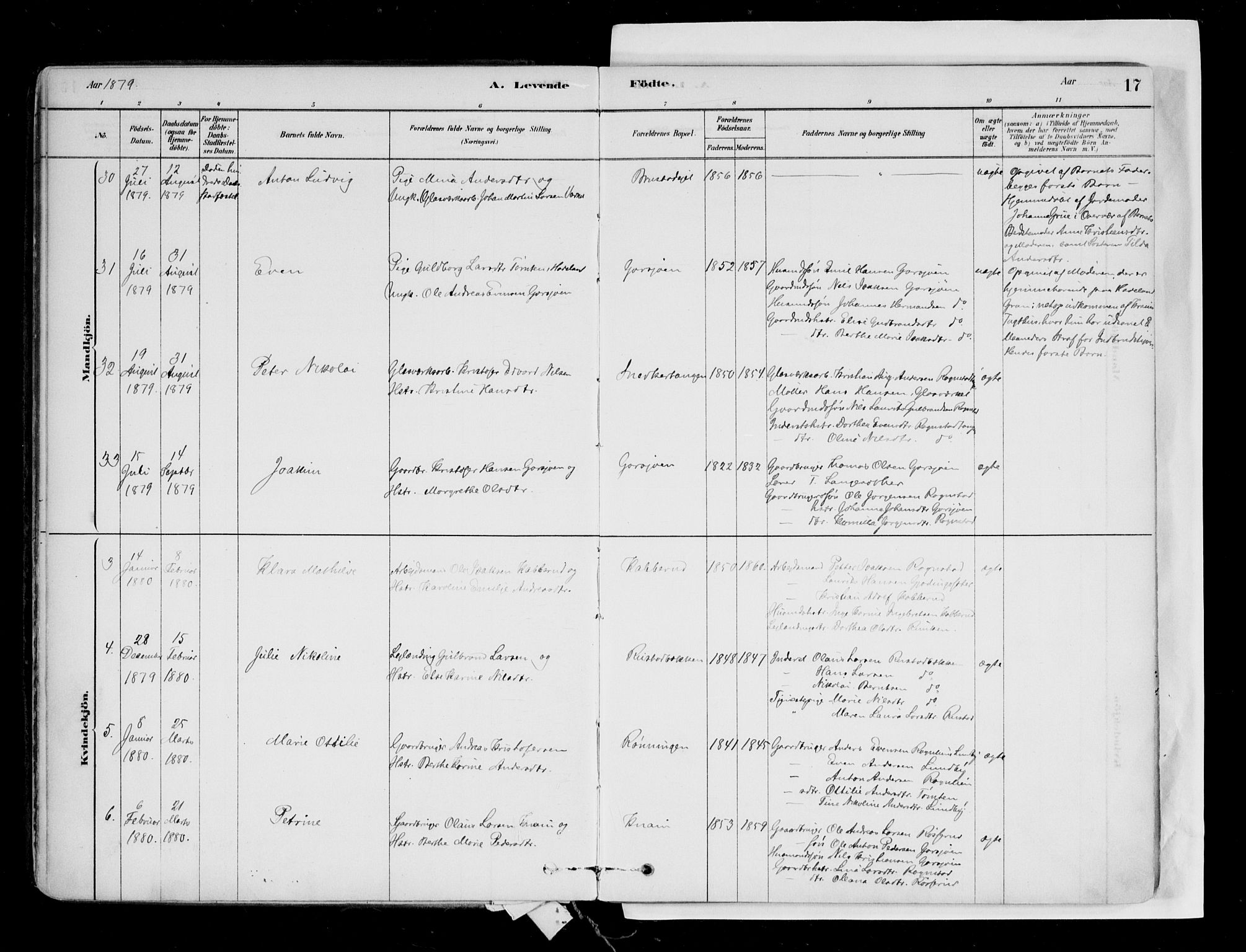 Hurdal prestekontor Kirkebøker, AV/SAO-A-10889/F/Fa/L0007: Parish register (official) no. I 7, 1878-1906, p. 17