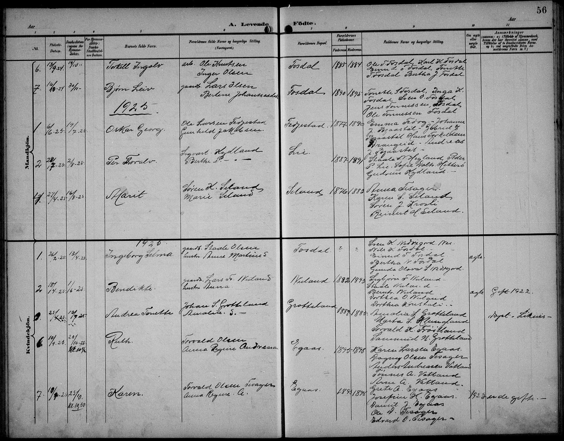 Bakke sokneprestkontor, SAK/1111-0002/F/Fb/Fbb/L0004: Parish register (copy) no. B 4, 1896-1927, p. 56