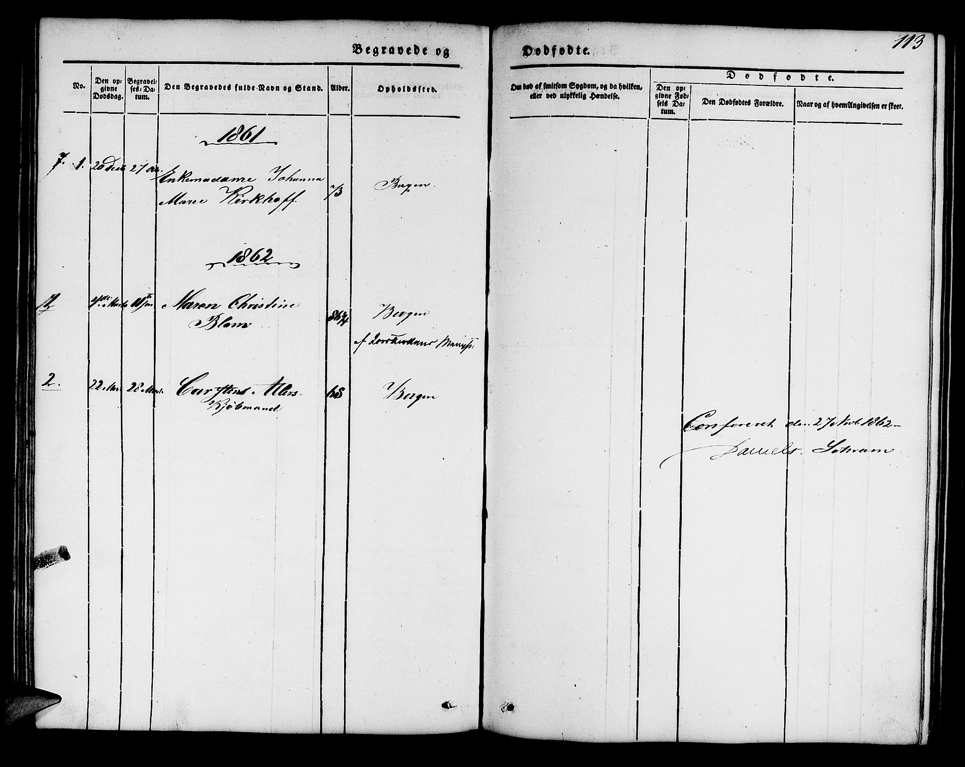 Mariakirken Sokneprestembete, SAB/A-76901/H/Hab/L0002: Parish register (copy) no. A 2, 1846-1862, p. 113