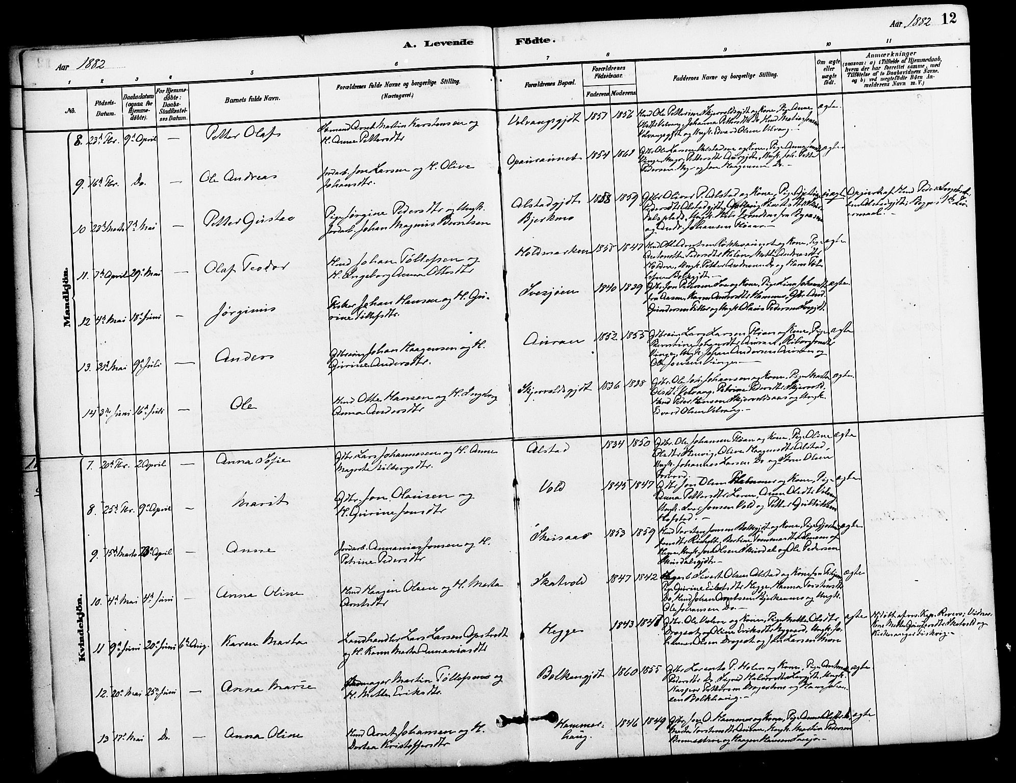 Ministerialprotokoller, klokkerbøker og fødselsregistre - Nord-Trøndelag, SAT/A-1458/712/L0100: Parish register (official) no. 712A01, 1880-1900, p. 12