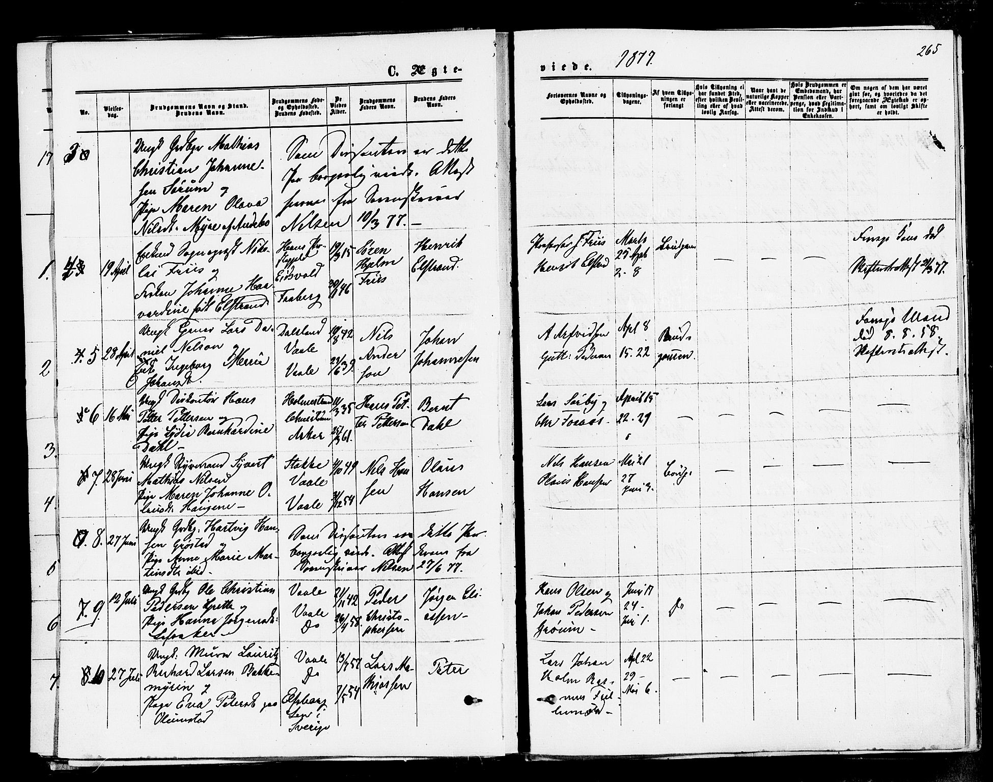 Våle kirkebøker, SAKO/A-334/F/Fa/L0010: Parish register (official) no. I 10, 1861-1877, p. 265