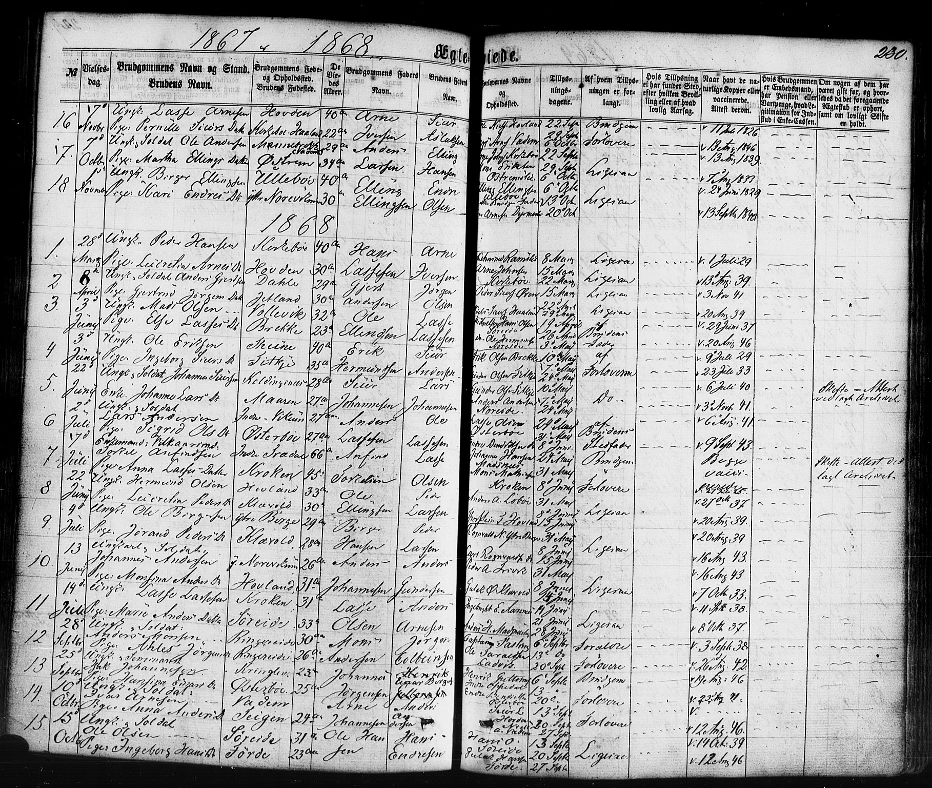 Lavik sokneprestembete, SAB/A-80901: Parish register (official) no. A 4, 1864-1881, p. 230