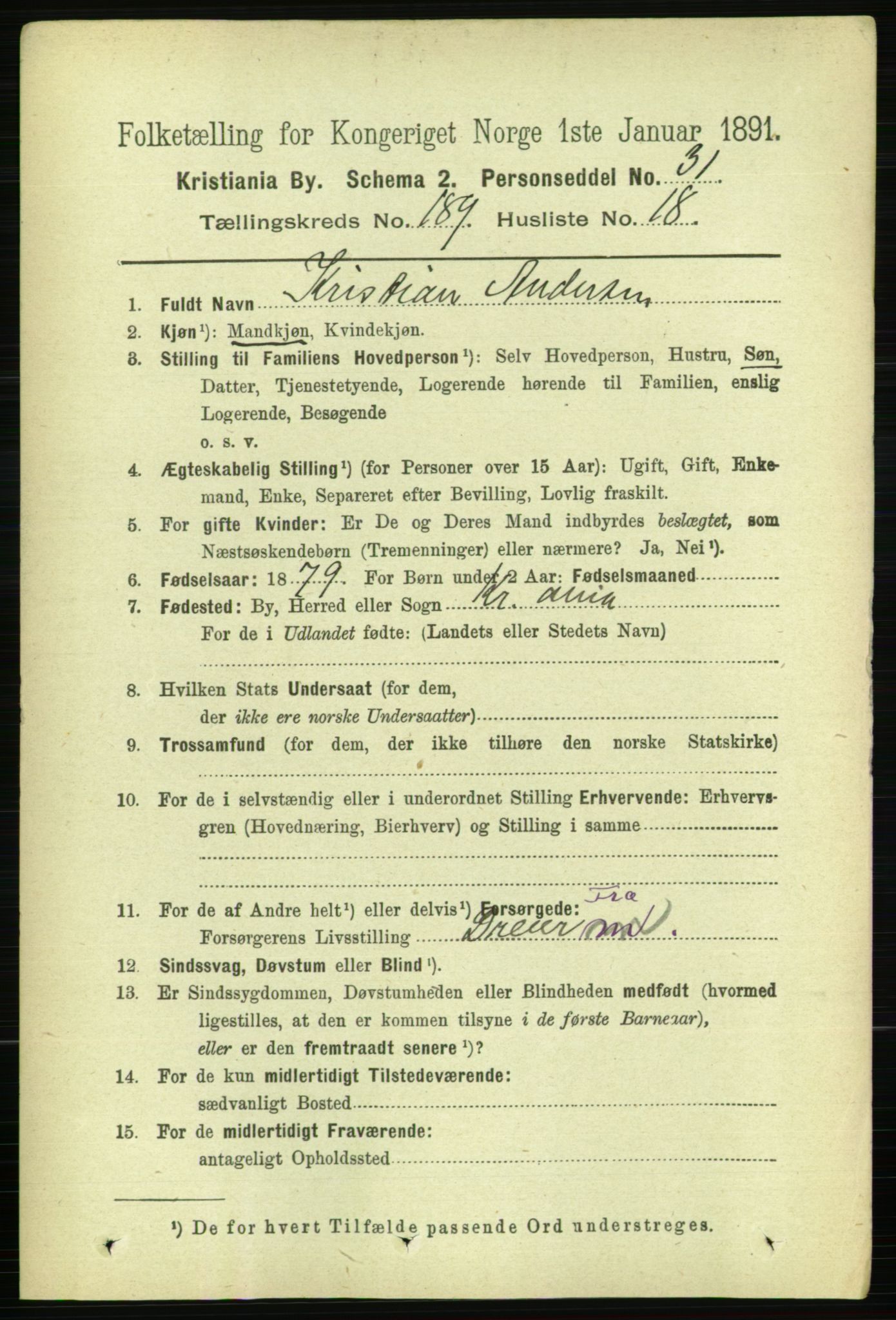 RA, 1891 census for 0301 Kristiania, 1891, p. 113905