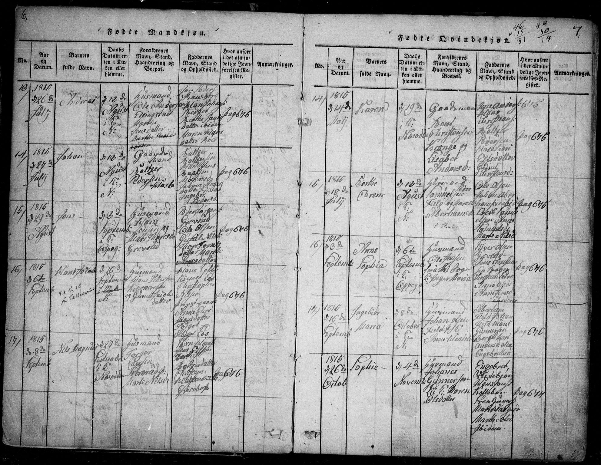 Nesodden prestekontor Kirkebøker, AV/SAO-A-10013/F/Fa/L0006: Parish register (official) no. I 6, 1814-1847, p. 6-7