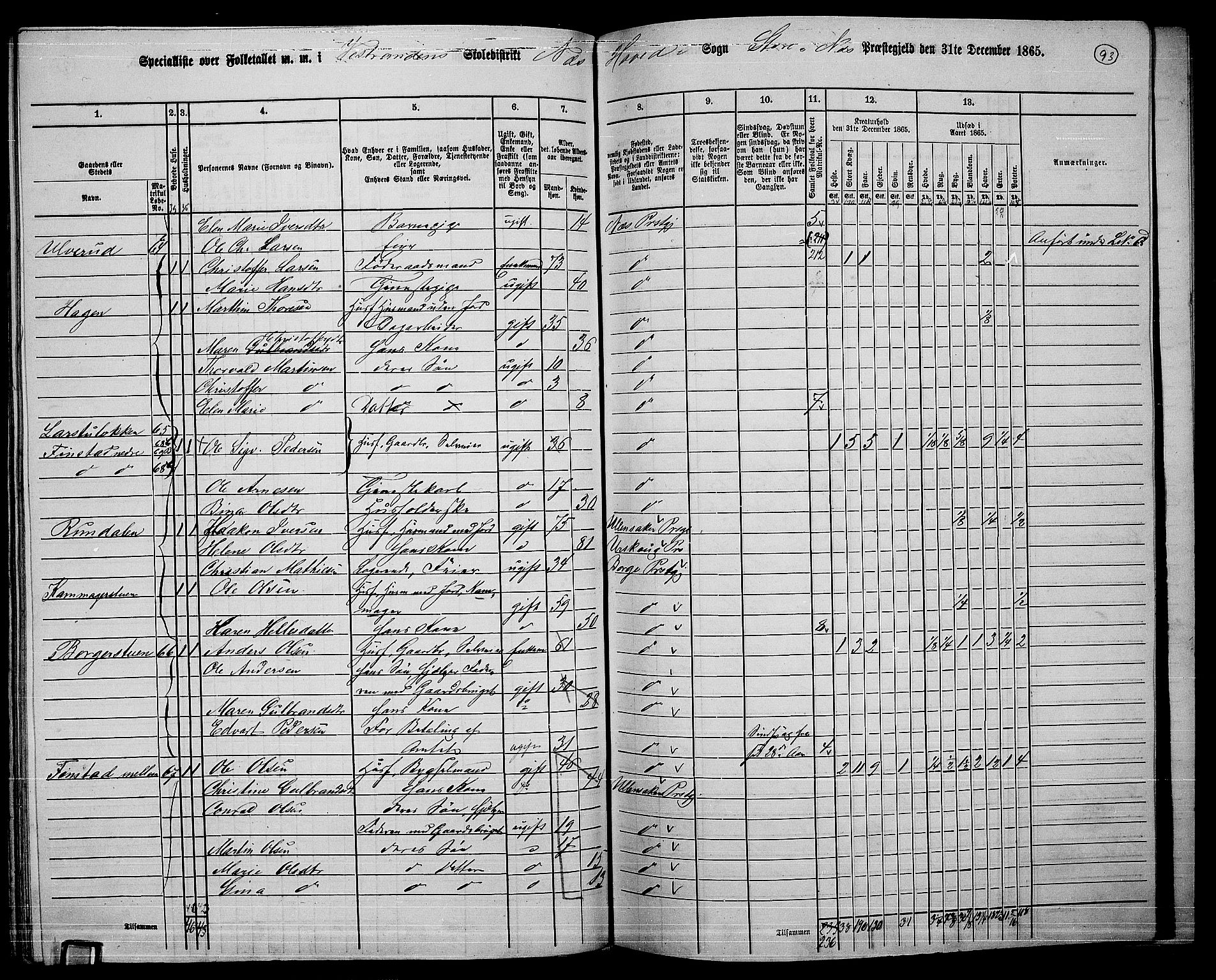 RA, 1865 census for Nes, 1865, p. 85