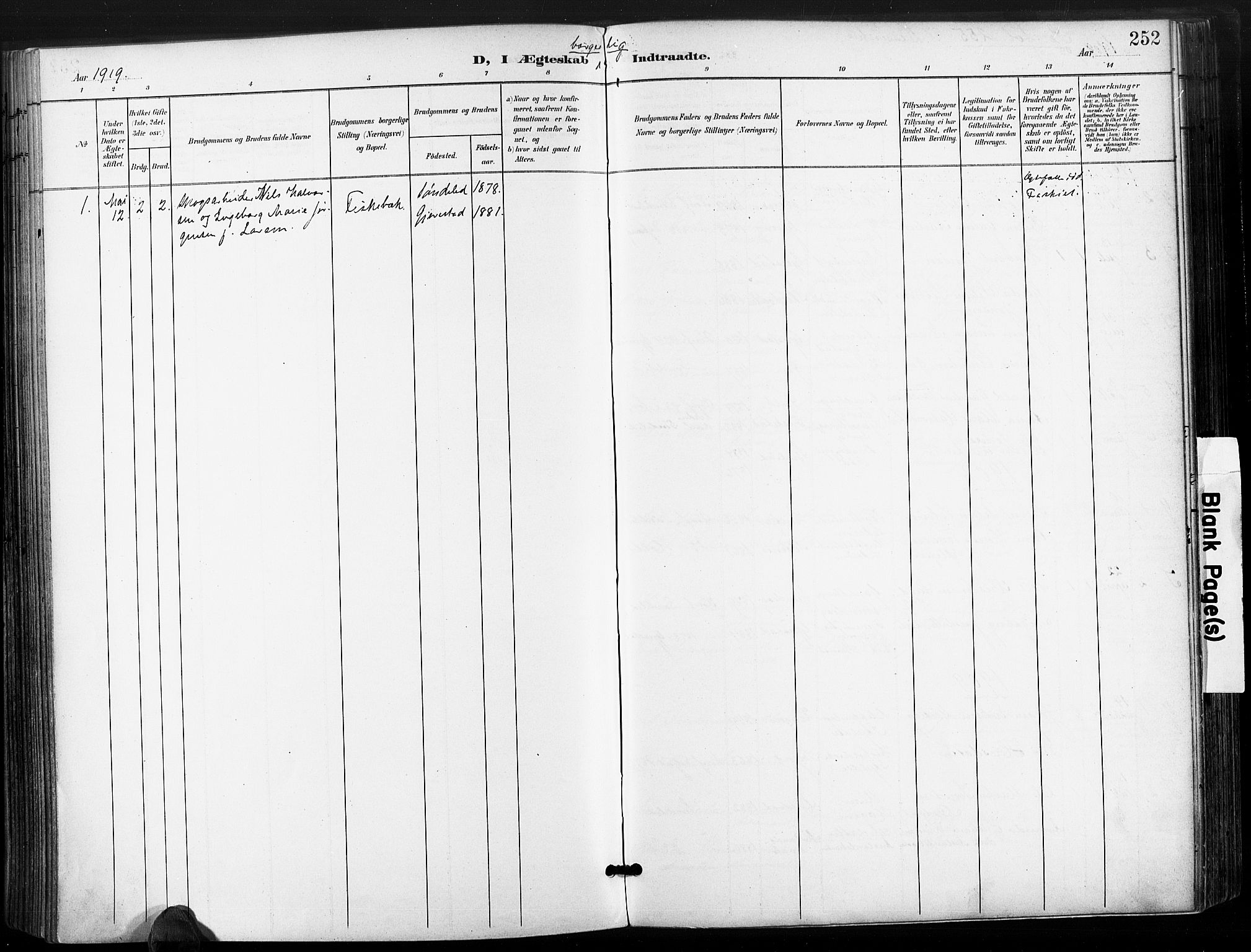 Søndeled sokneprestkontor, AV/SAK-1111-0038/F/Fa/L0006: Parish register (official) no. A 6, 1900-1922, p. 252