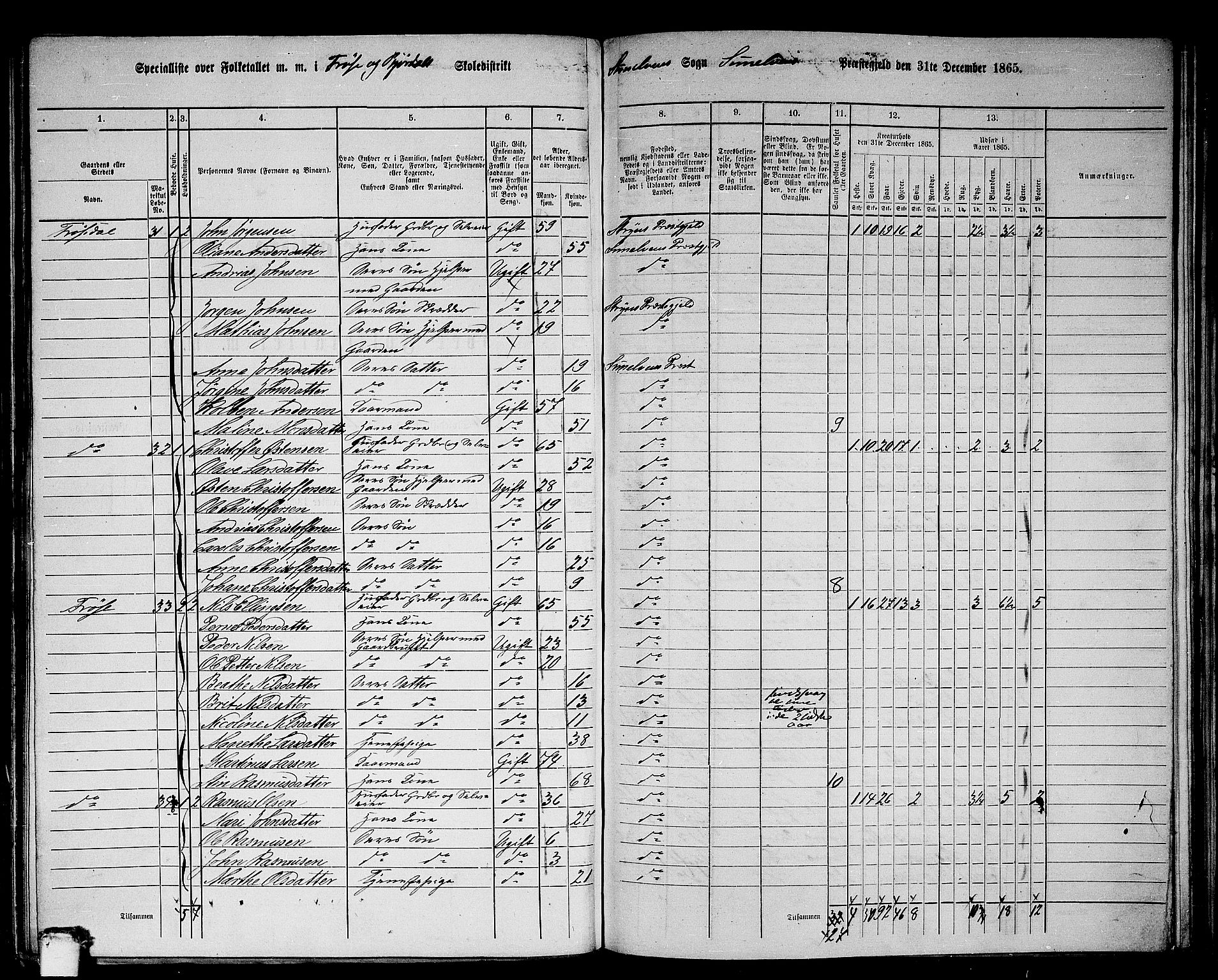 RA, 1865 census for Sunnylven, 1865, p. 33