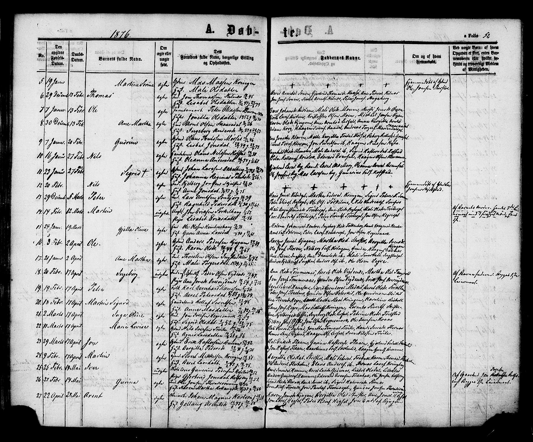 Ministerialprotokoller, klokkerbøker og fødselsregistre - Nord-Trøndelag, SAT/A-1458/703/L0029: Parish register (official) no. 703A02, 1863-1879, p. 52