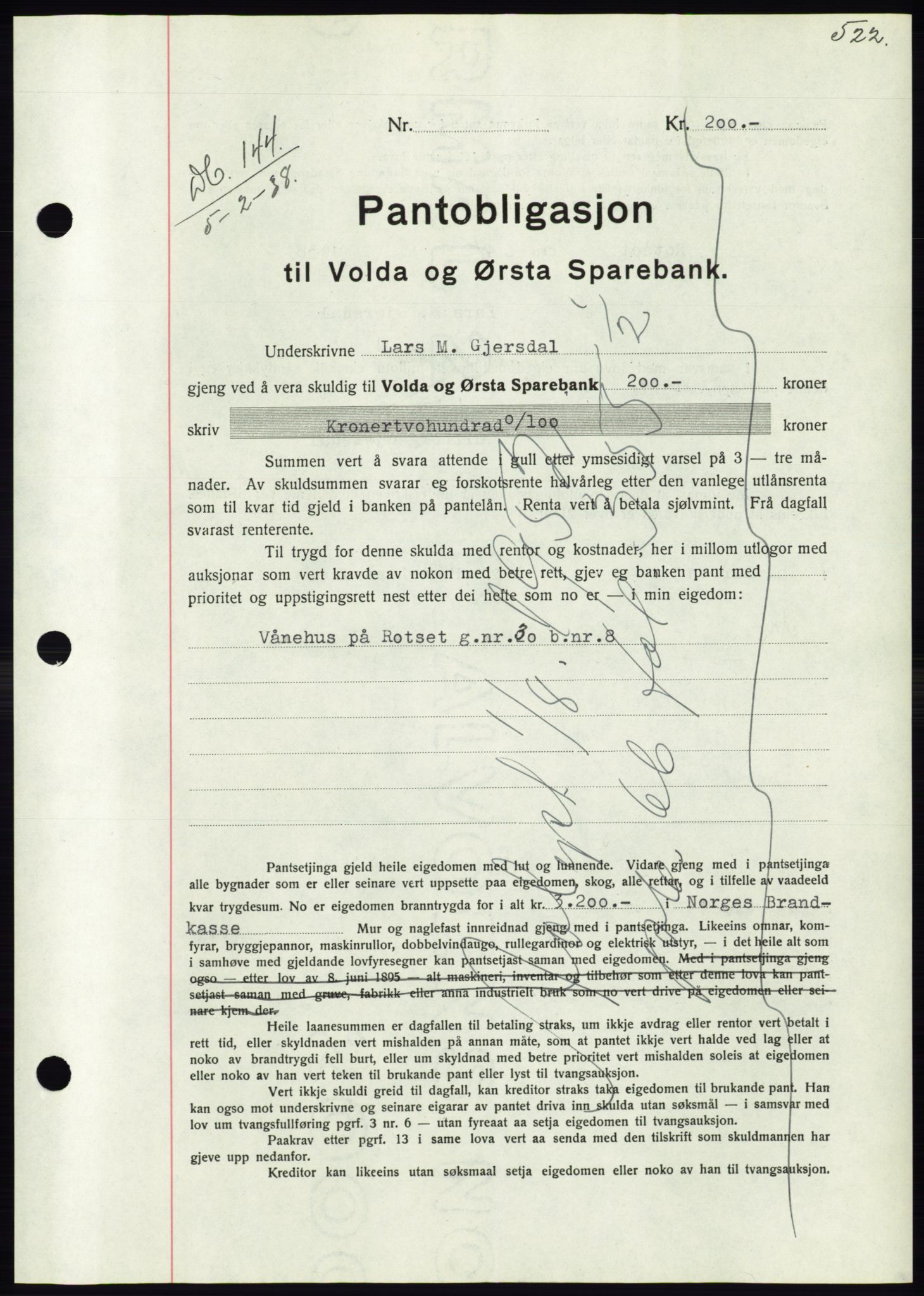 Søre Sunnmøre sorenskriveri, AV/SAT-A-4122/1/2/2C/L0064: Mortgage book no. 58, 1937-1938, Diary no: : 144/1938