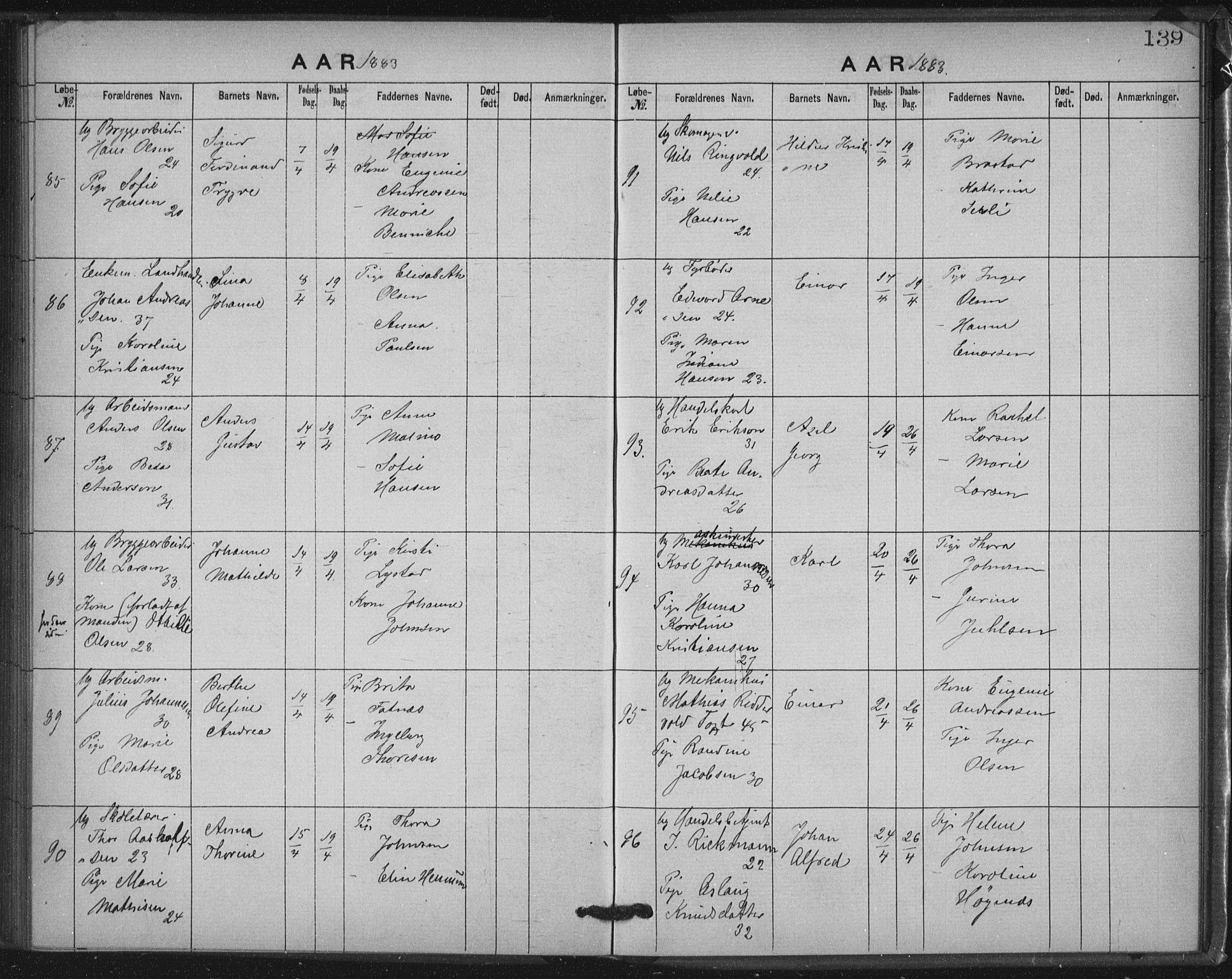 Rikshospitalet prestekontor Kirkebøker, SAO/A-10309b/K/L0003/0001: Baptism register no. 3.1, 1877-1884, p. 139
