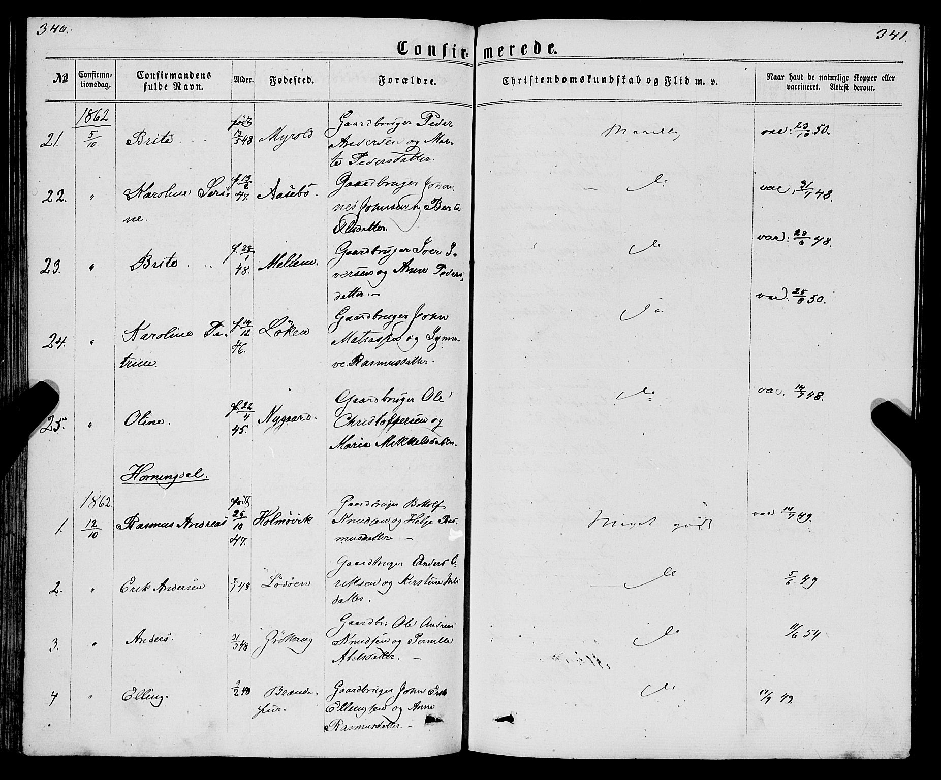 Eid sokneprestembete, AV/SAB-A-82301/H/Haa/Haaa/L0009: Parish register (official) no. A 9, 1861-1868, p. 340-341