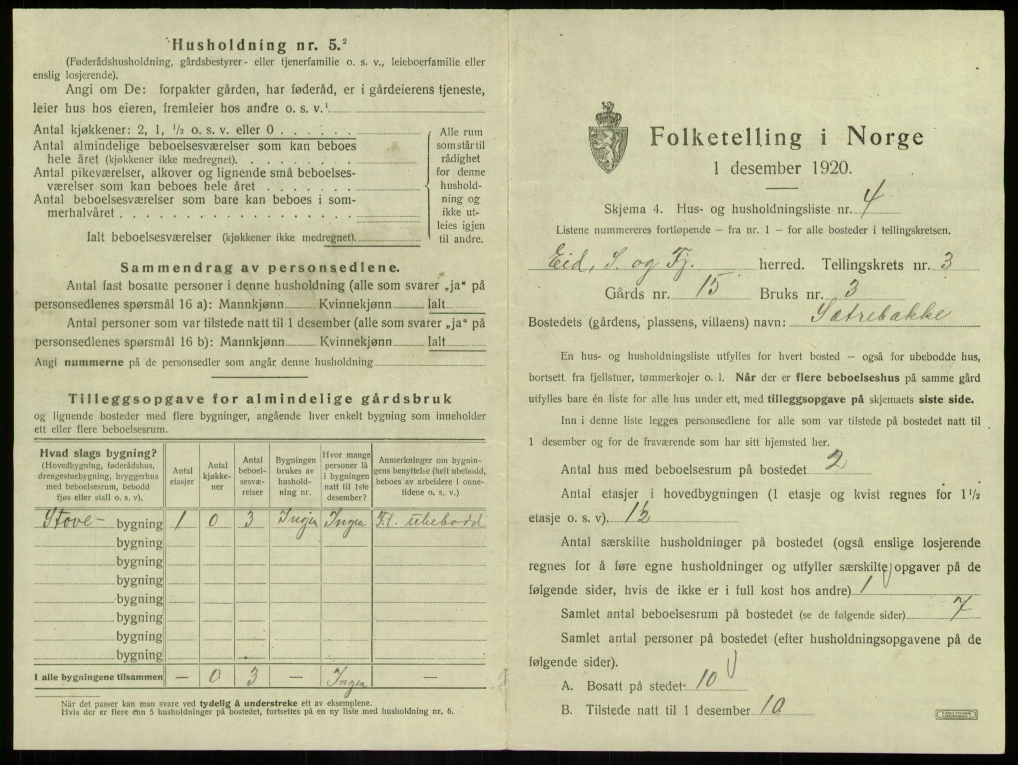 SAB, 1920 census for Eid, 1920, p. 179