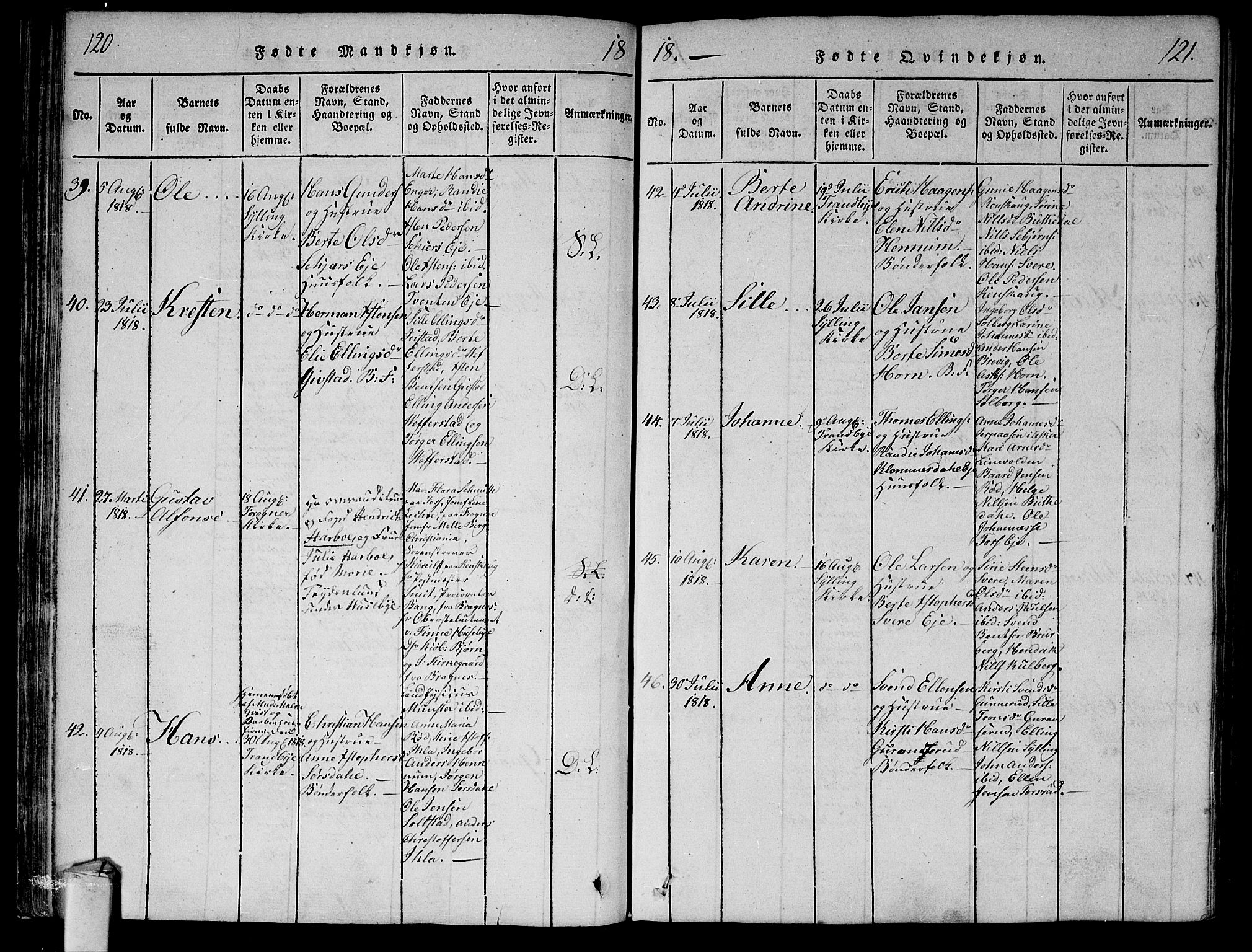 Lier kirkebøker, SAKO/A-230/F/Fa/L0008: Parish register (official) no. I 8, 1813-1825, p. 120-121
