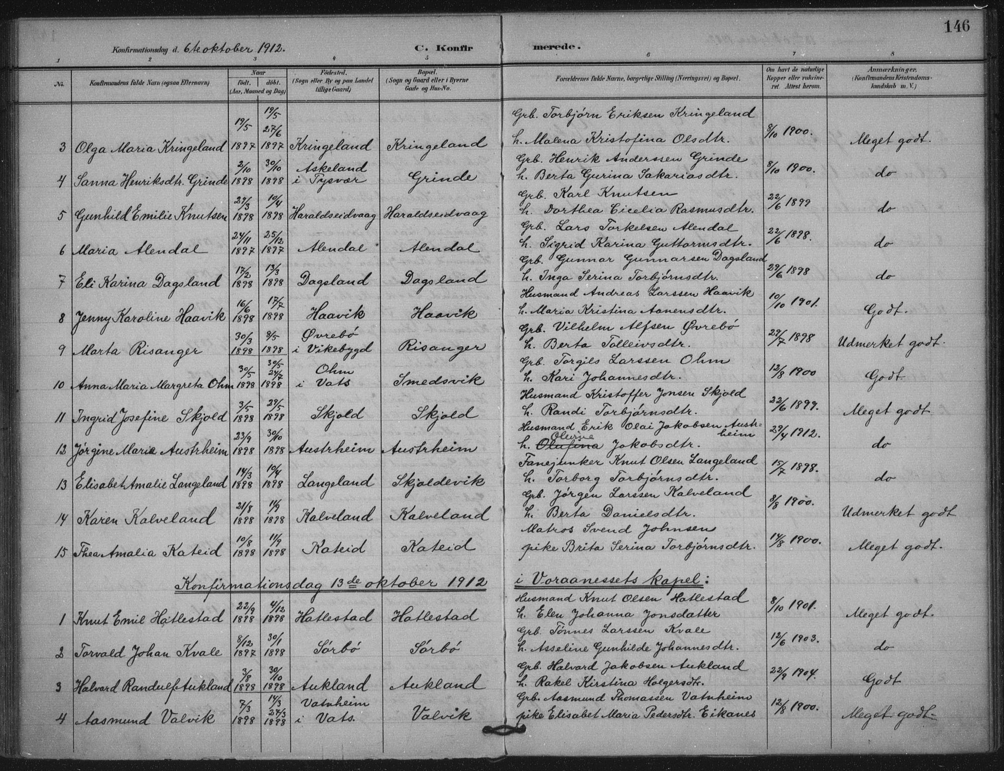 Skjold sokneprestkontor, AV/SAST-A-101847/H/Ha/Haa/L0011: Parish register (official) no. A 11, 1897-1914, p. 146