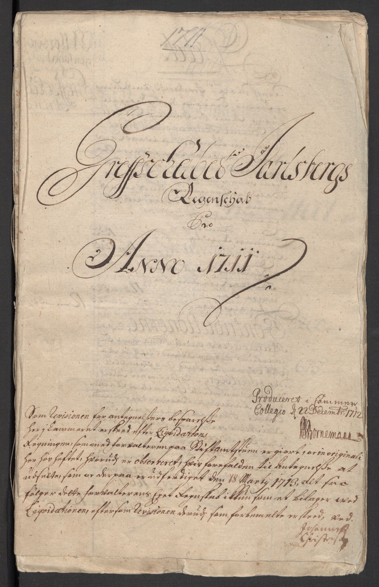 Rentekammeret inntil 1814, Reviderte regnskaper, Fogderegnskap, AV/RA-EA-4092/R32/L1876: Fogderegnskap Jarlsberg grevskap, 1711, p. 3