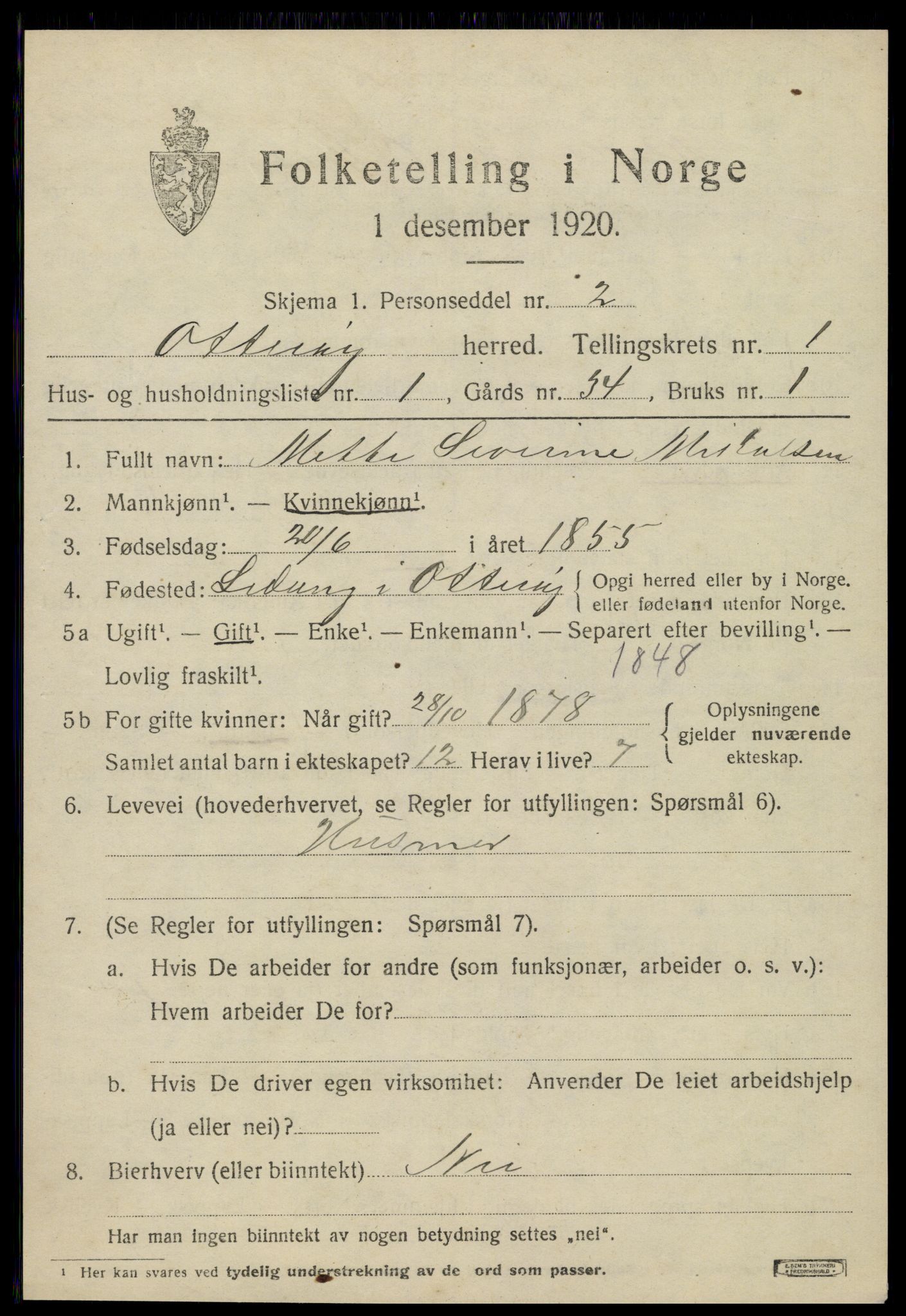 SAT, 1920 census for Otterøy, 1920, p. 617